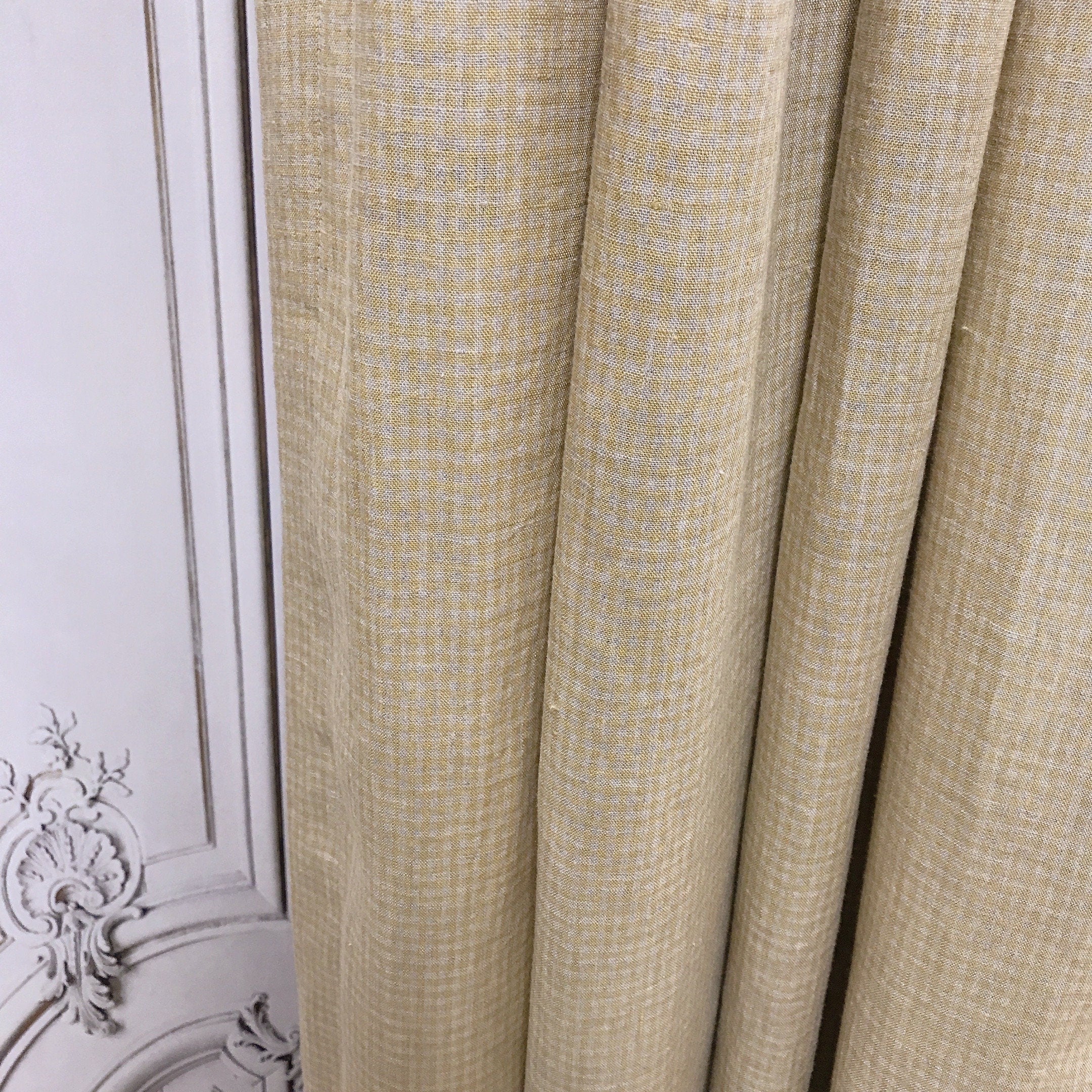 Soft Mustard Mini Gingham Linen Curtain