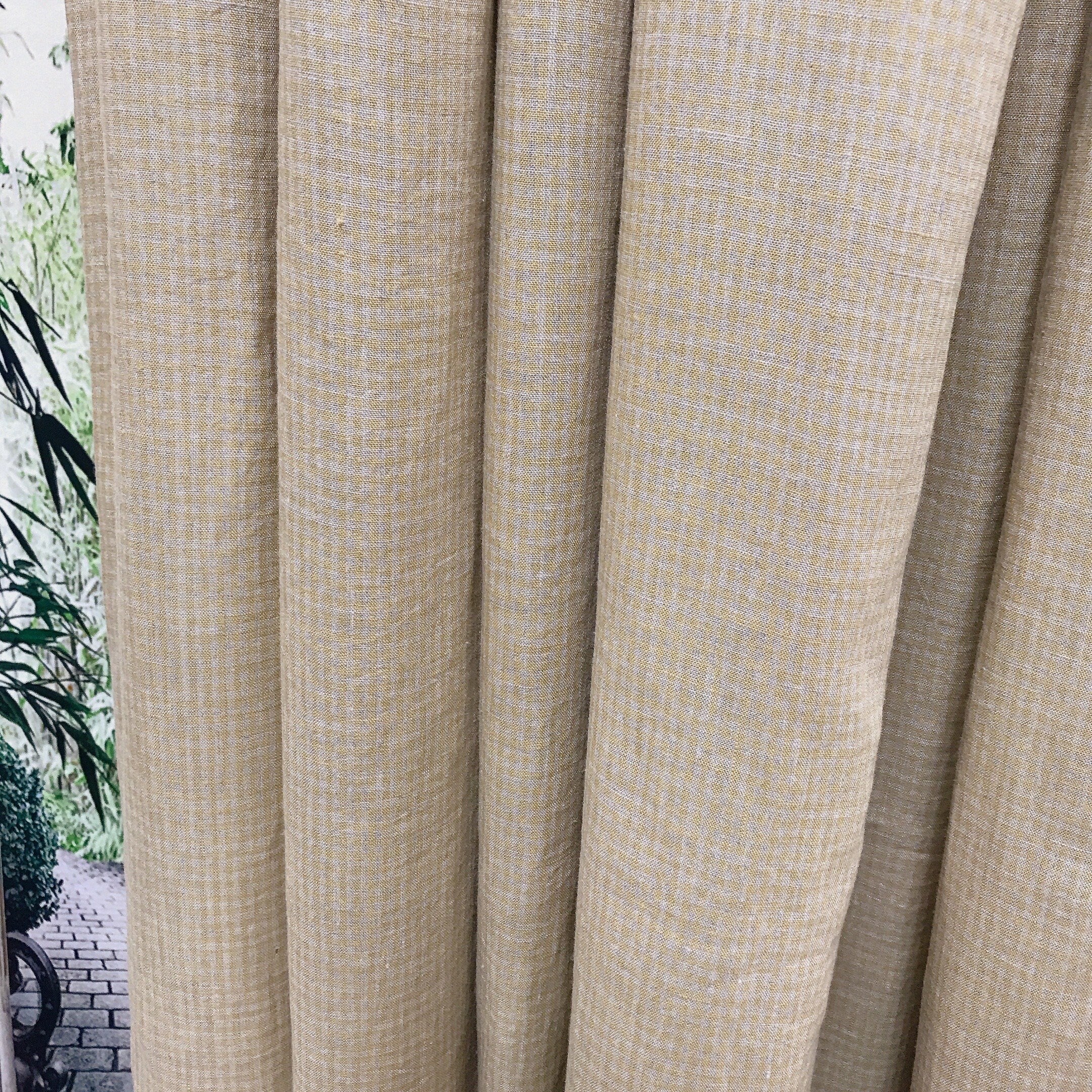 Soft Mustard Mini Gingham Linen Curtain