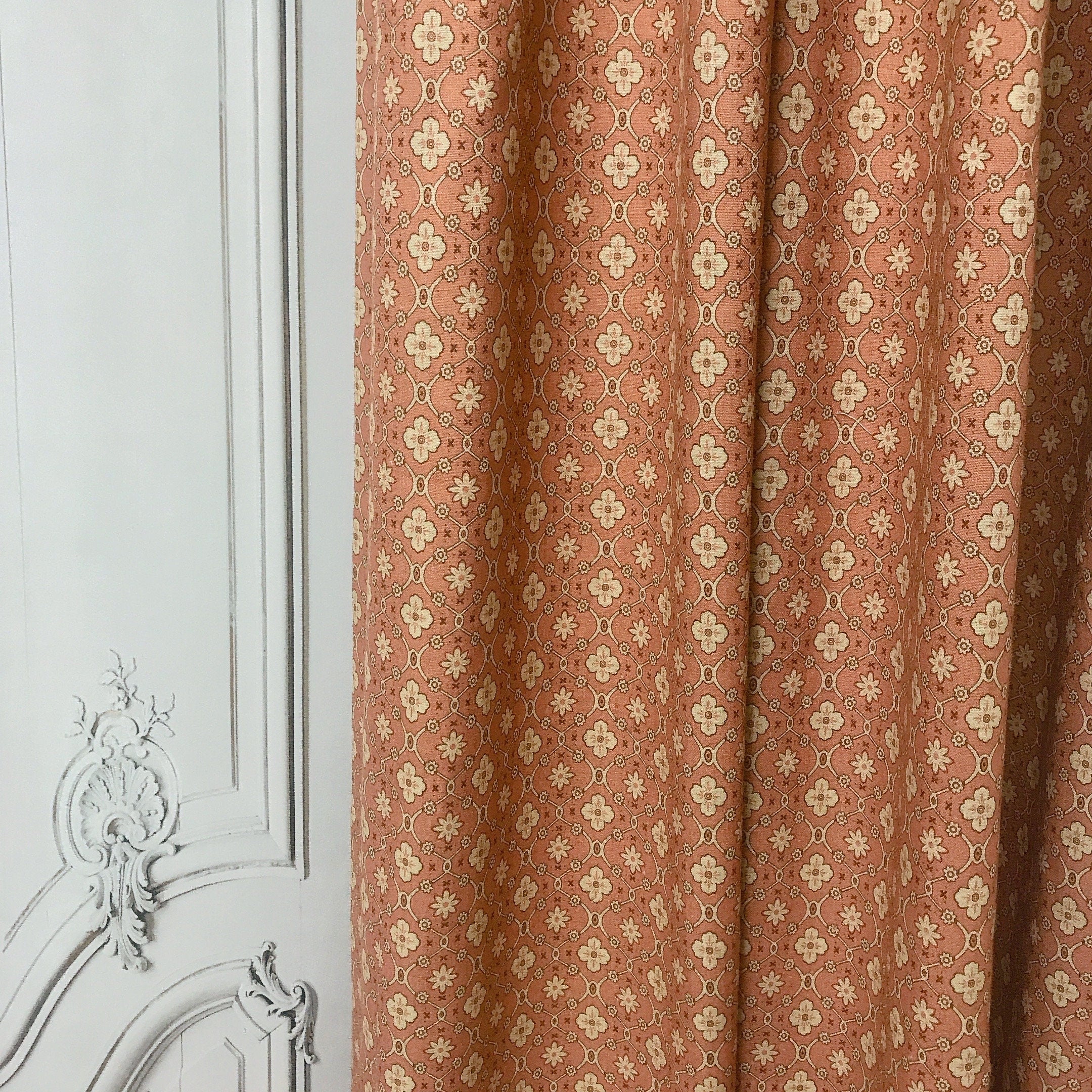 Natural Beige Floral Curtain on Brick