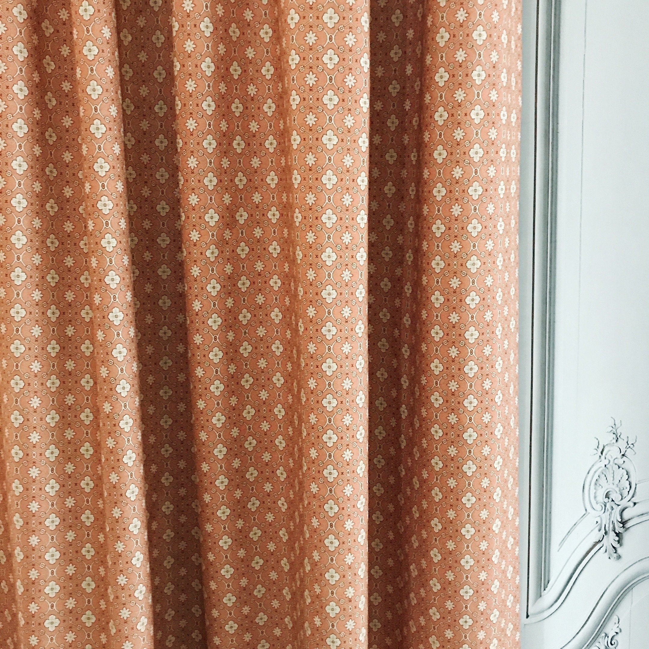 Natural Beige Floral Curtain on Brick