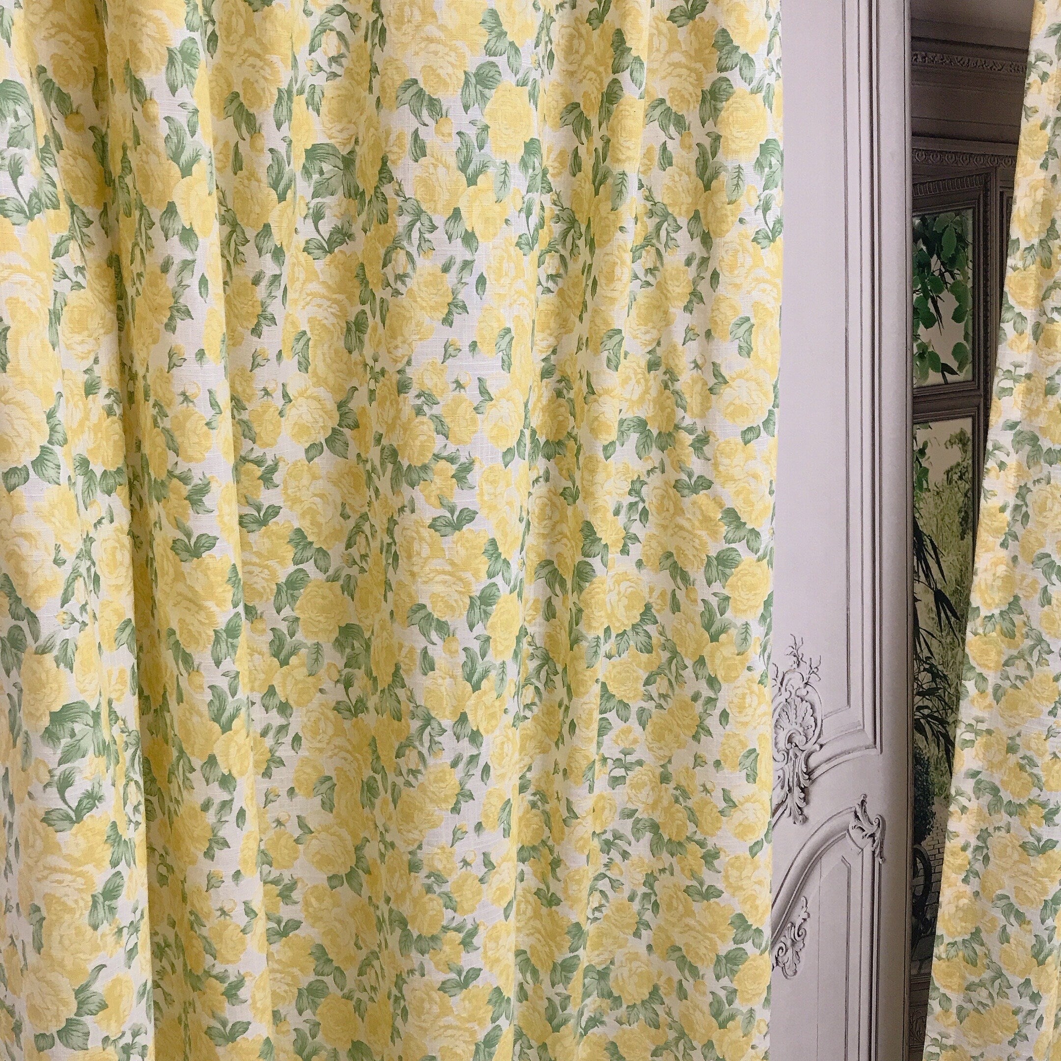 Yellow Roses Curtain on Natural Beige
