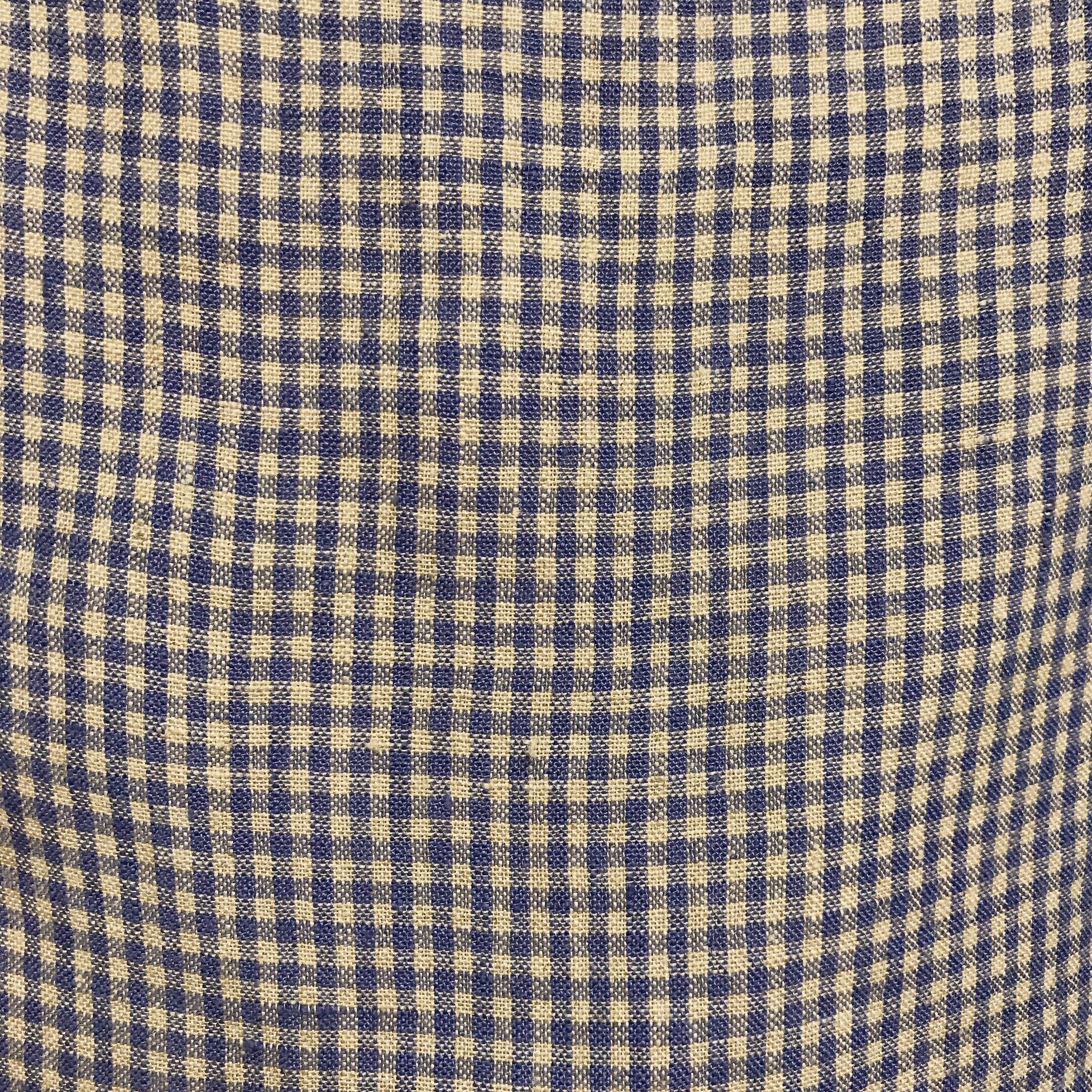 Blue and Natural Beige Tiny Plaid Curtain