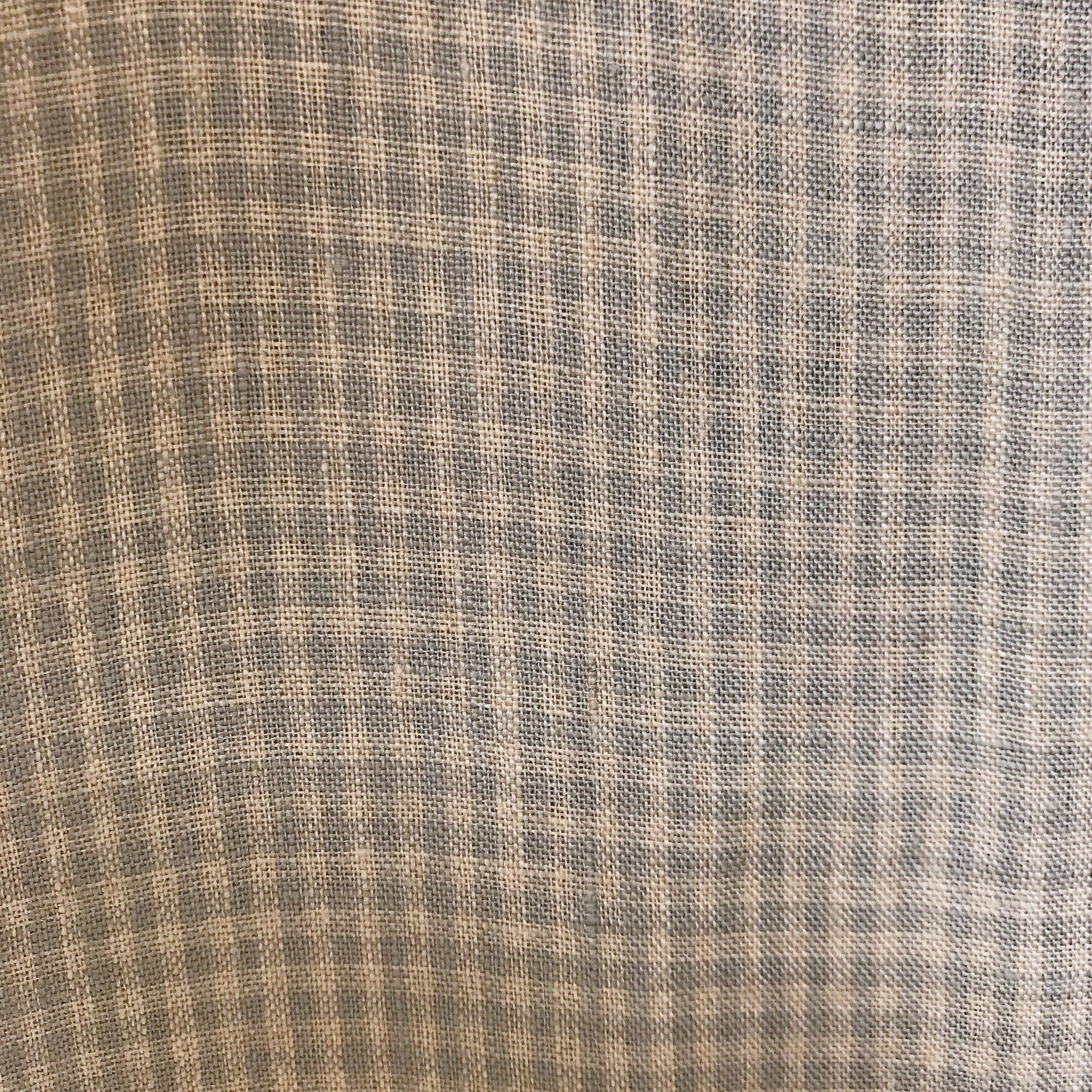 Light Mint Grey and Natural Beige Mini Plaid Linen Curtain