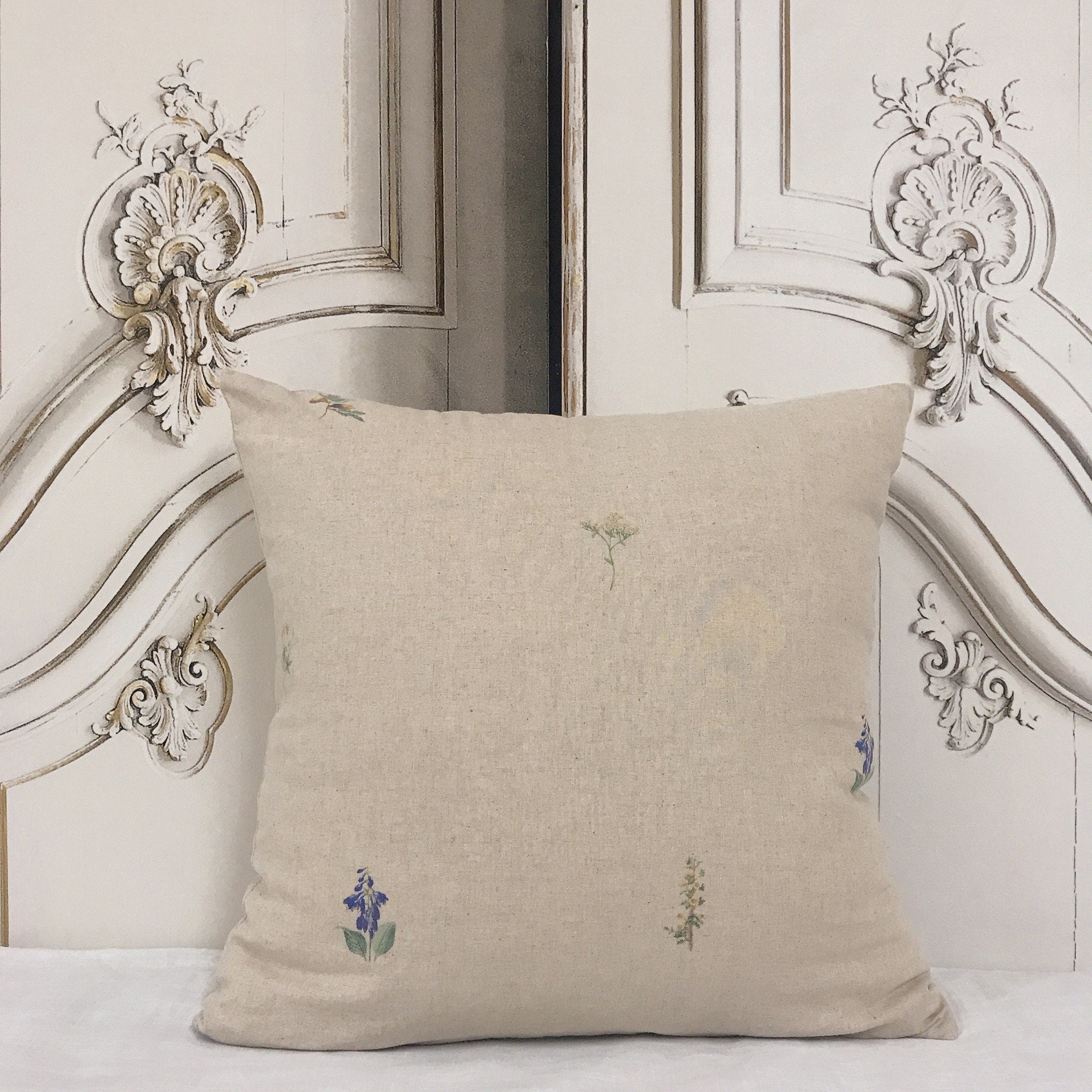Subtle Botanical Euro Sham Cover on Natural Beige