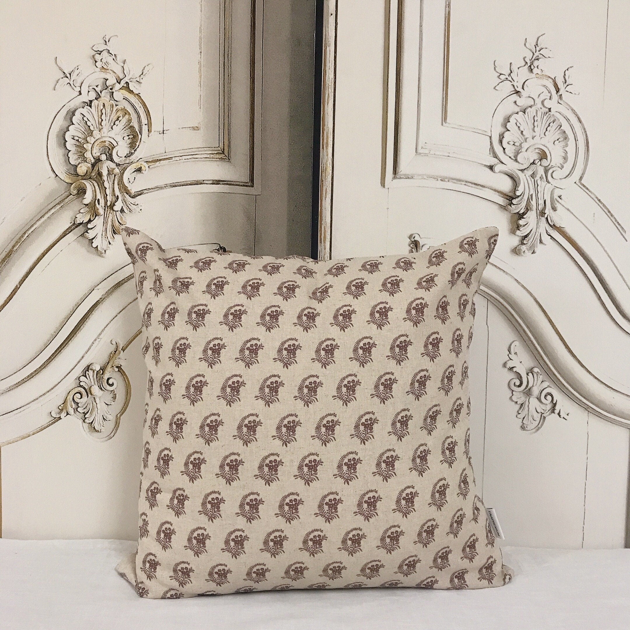 Brown Floral Leaves Cushion Cover on Natural Beige