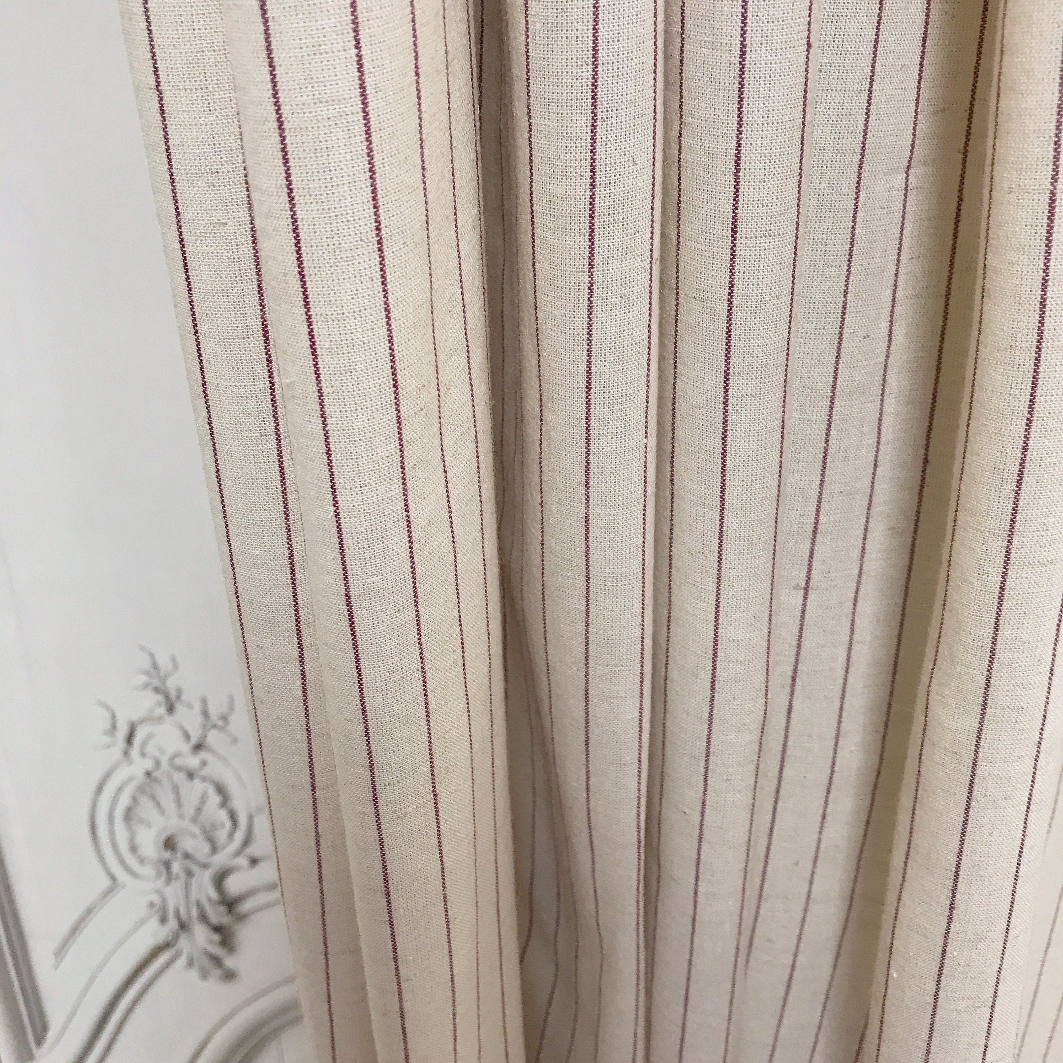 Burgundy Stripe Curtain on Natural Beige