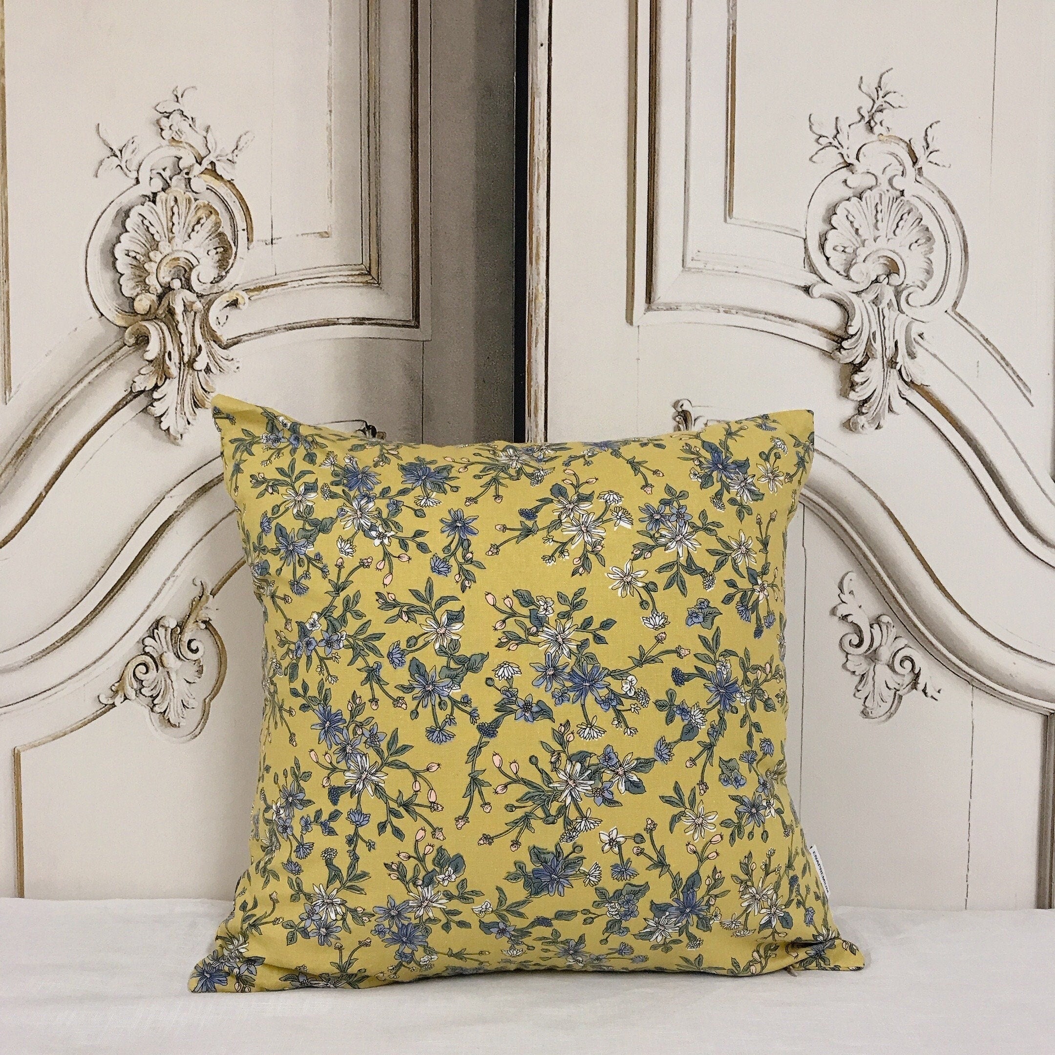 Multicolor Floral Cushion Cover on Mustard