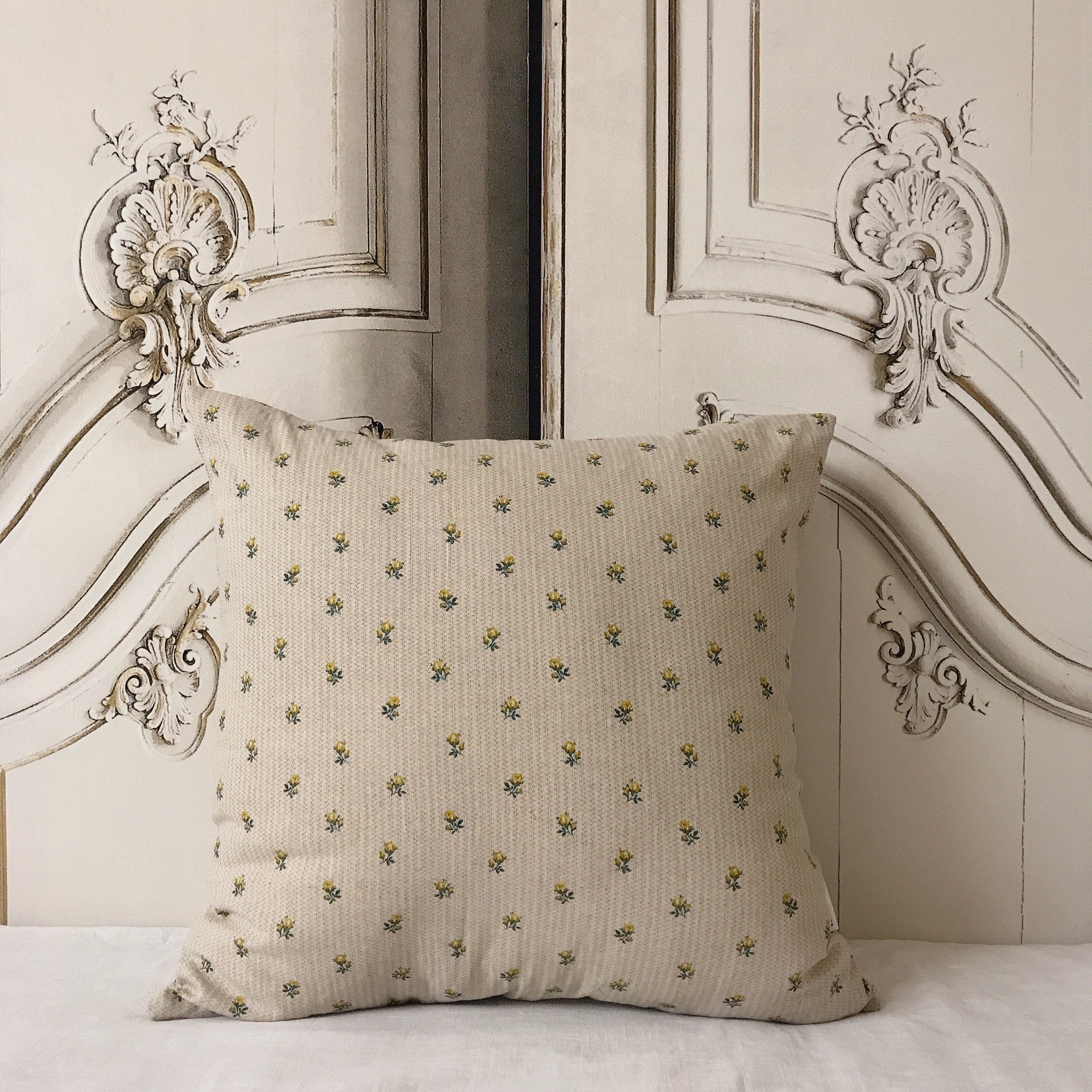 Yellow Small Floral Cushion Cover on Natural Beige