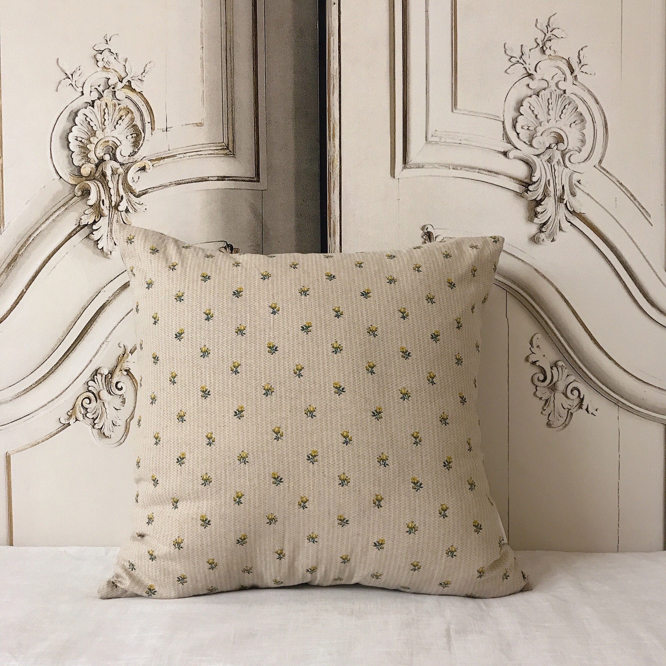 Yellow Small Floral Cushion Cover on Natural Beige