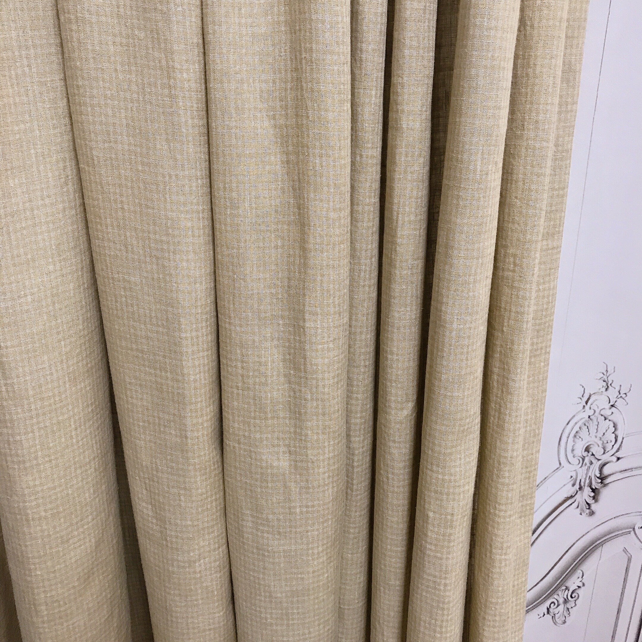 Soft Mustard Mini Gingham Linen Curtain