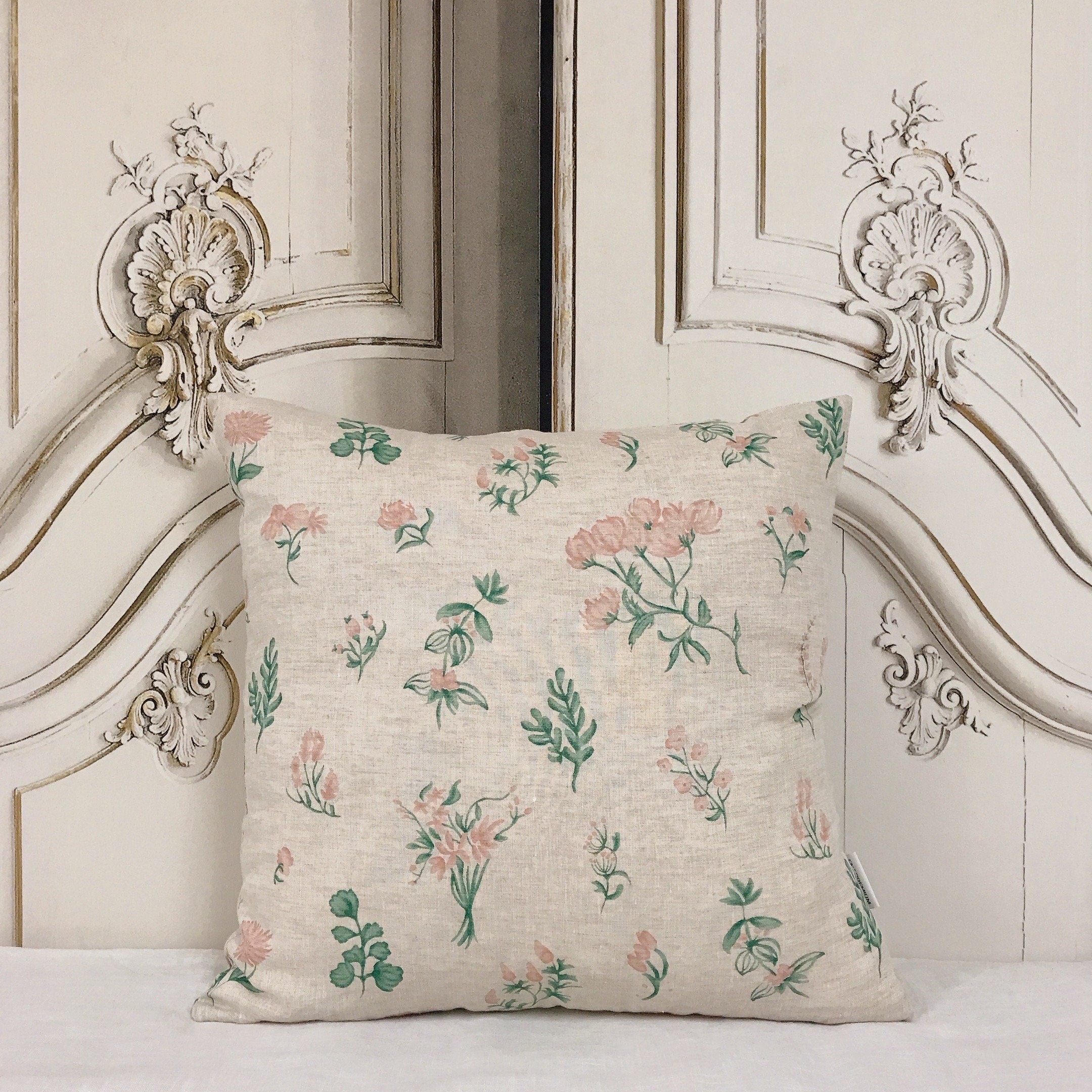 Pale Baby Pink Floral Cushion Cover on Soft Light Melange