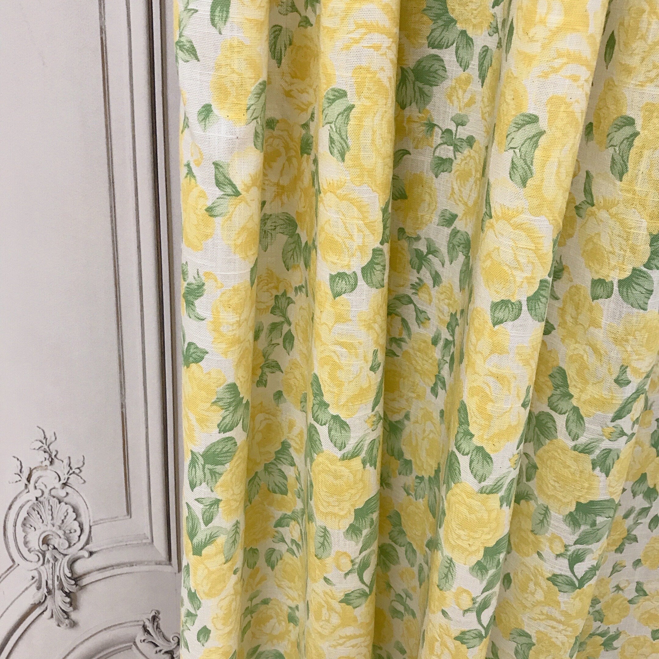 Yellow Roses Curtain on Natural Beige
