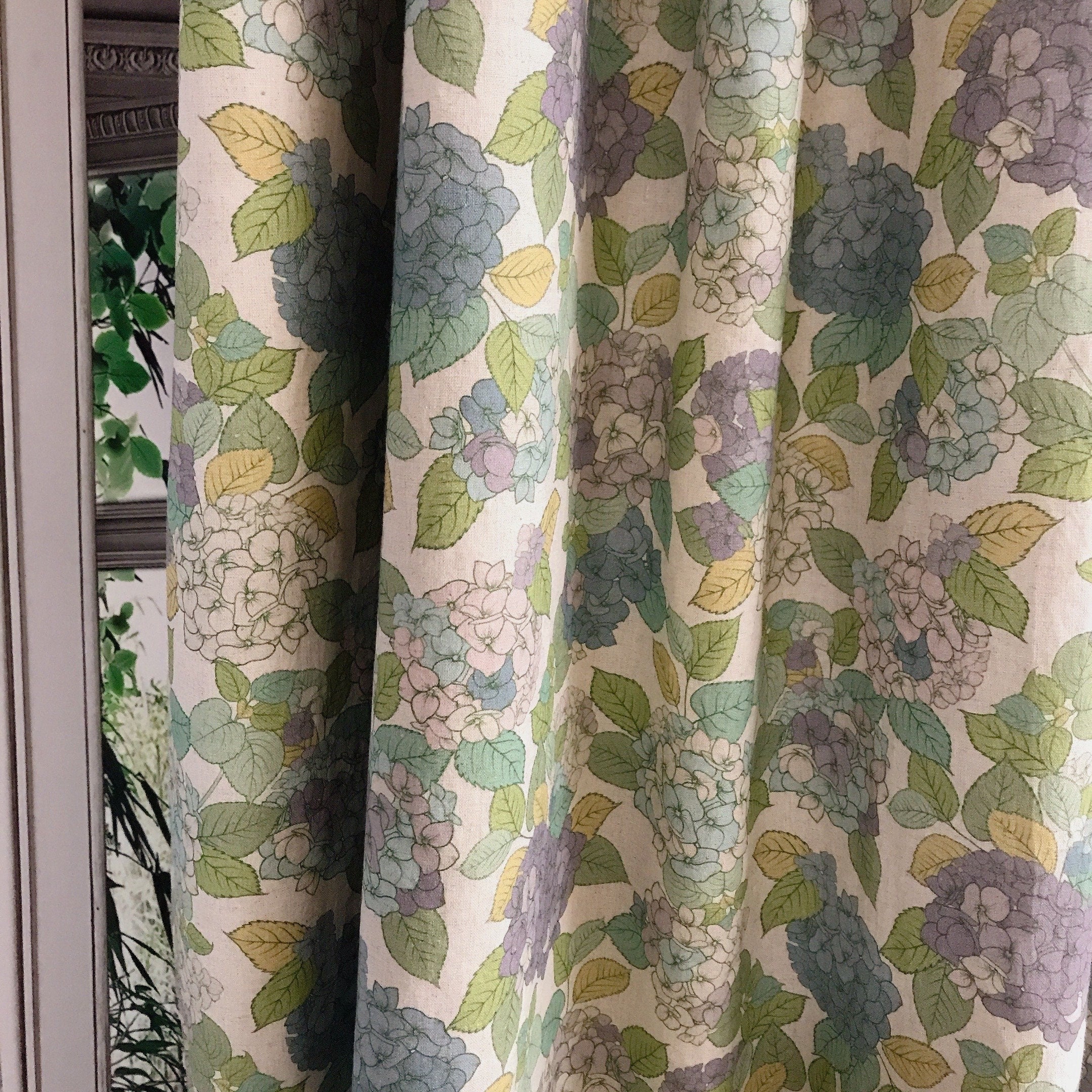 Purple Hydrangea Curtain on Natural Beige
