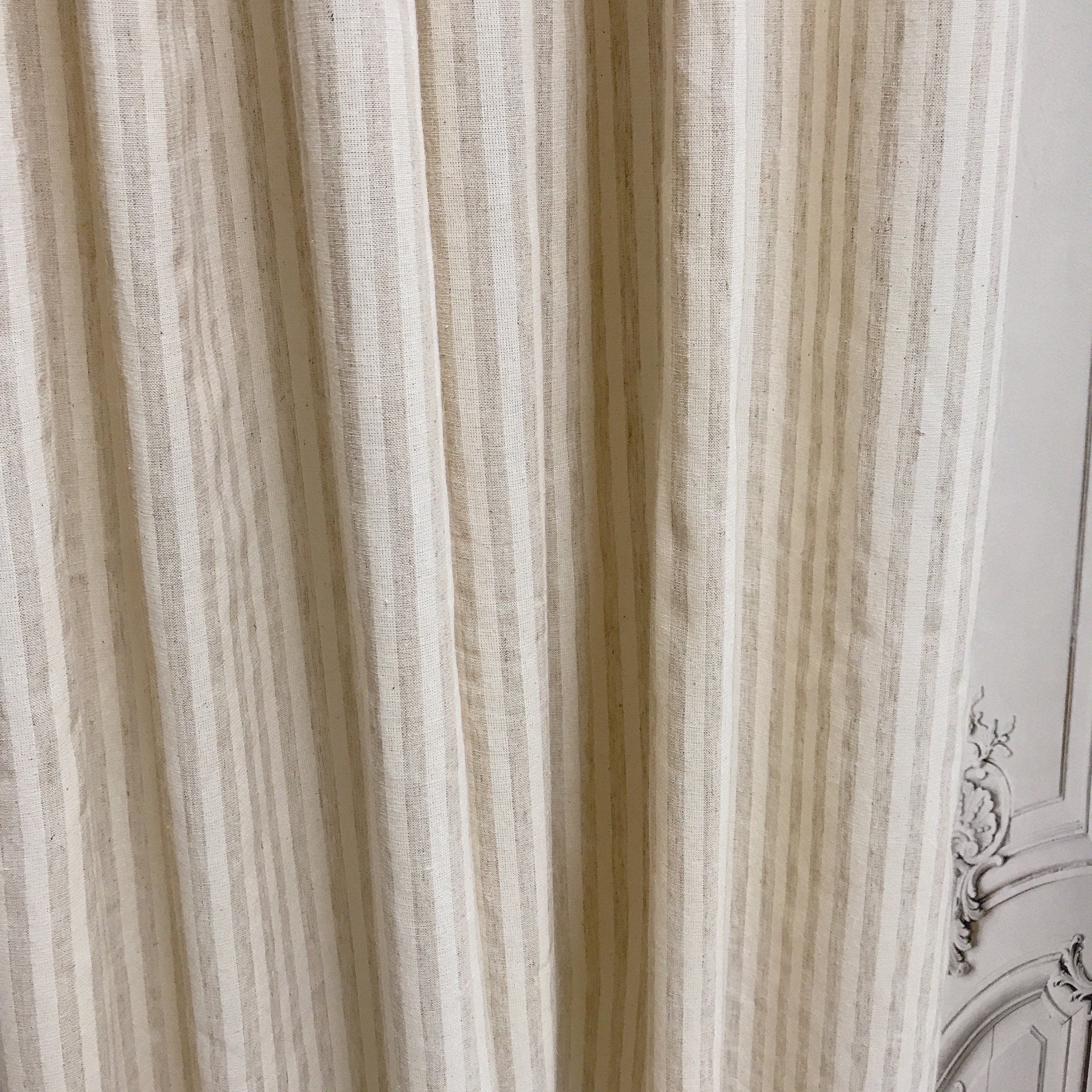 Oatmeal Vertical Stripe Linen Curtain on Natural Beige