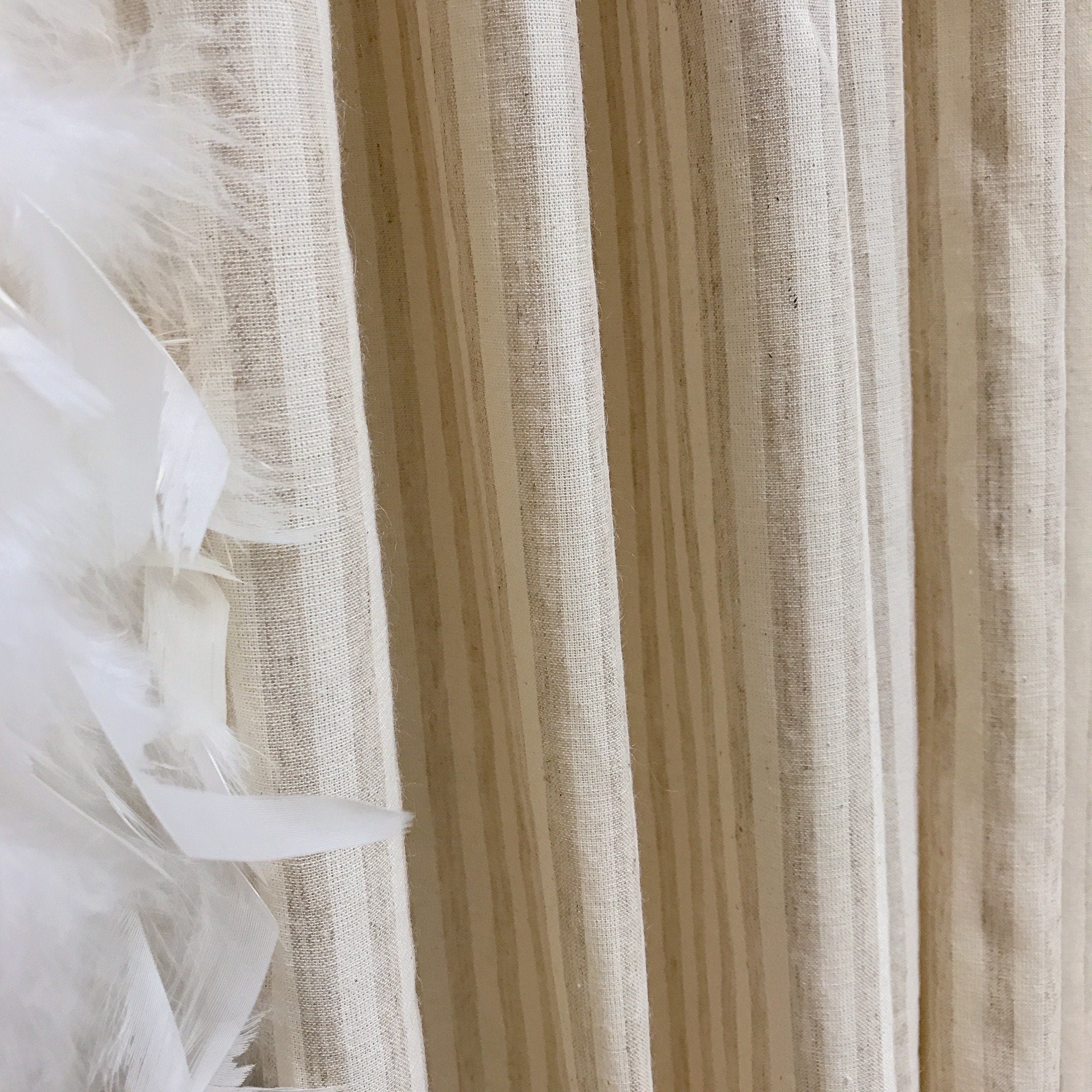 Oatmeal Vertical Stripe Linen Curtain on Natural Beige