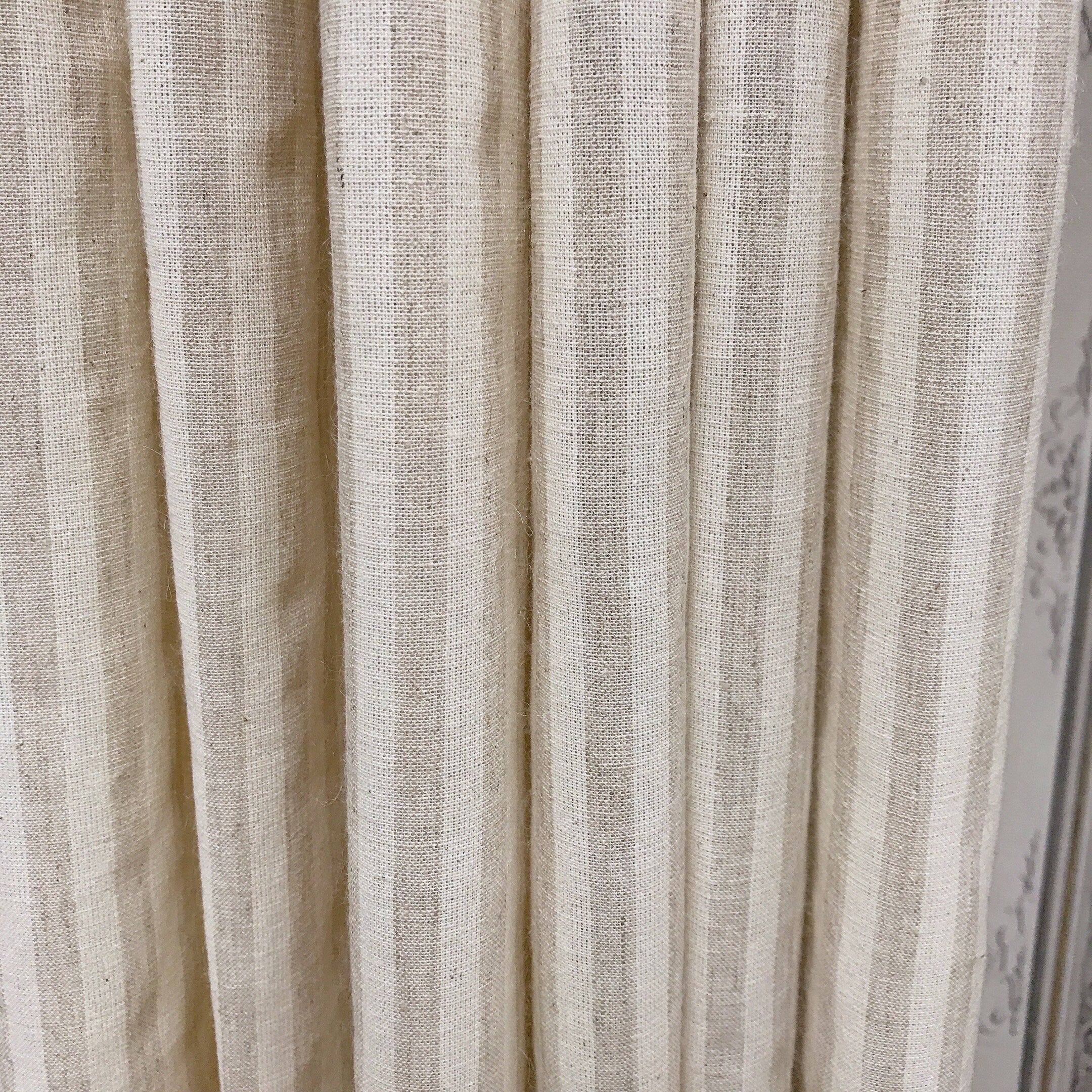 Oatmeal Vertical Stripe Linen Curtain on Natural Beige
