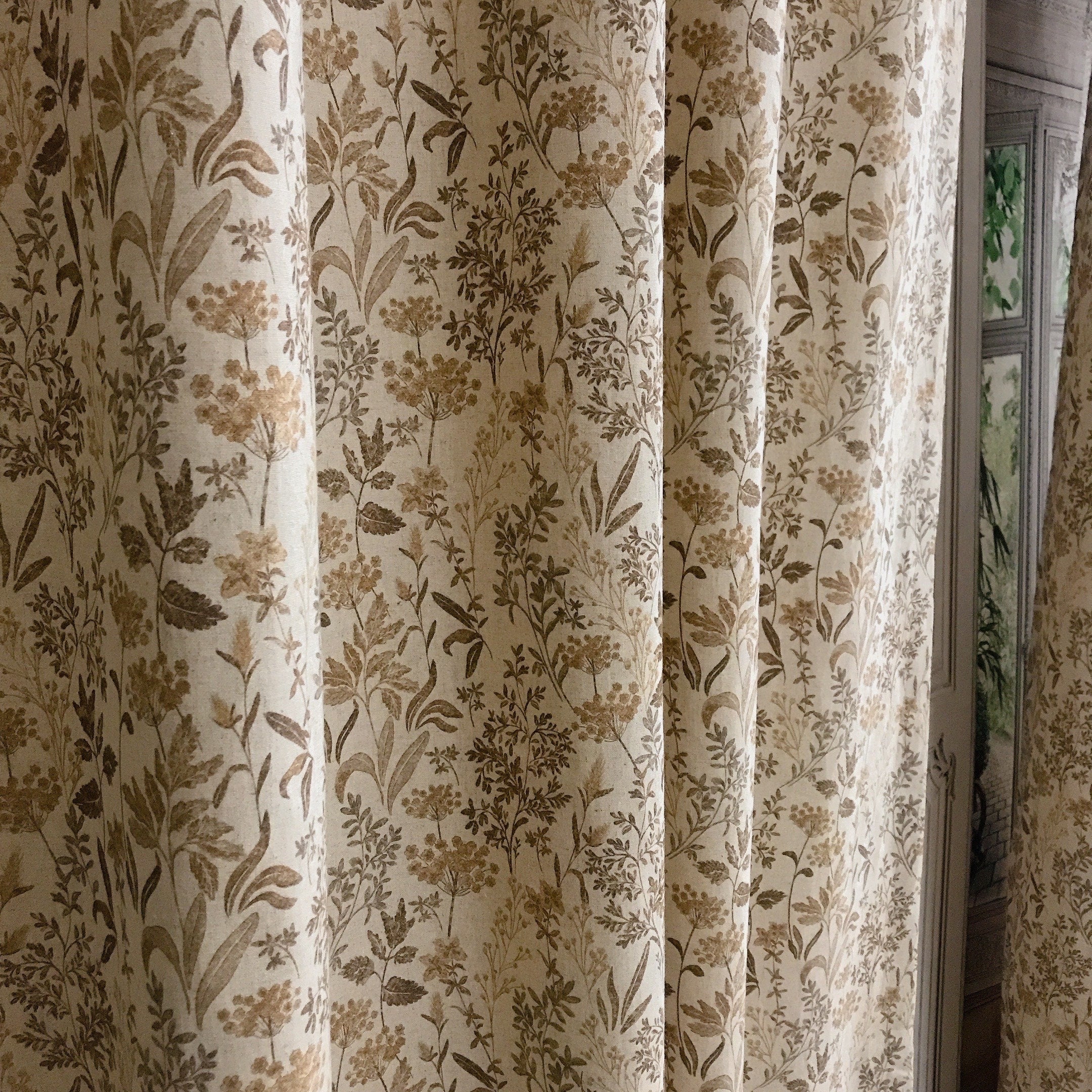 Brown Herbal Floral Curtain on Natural Beige