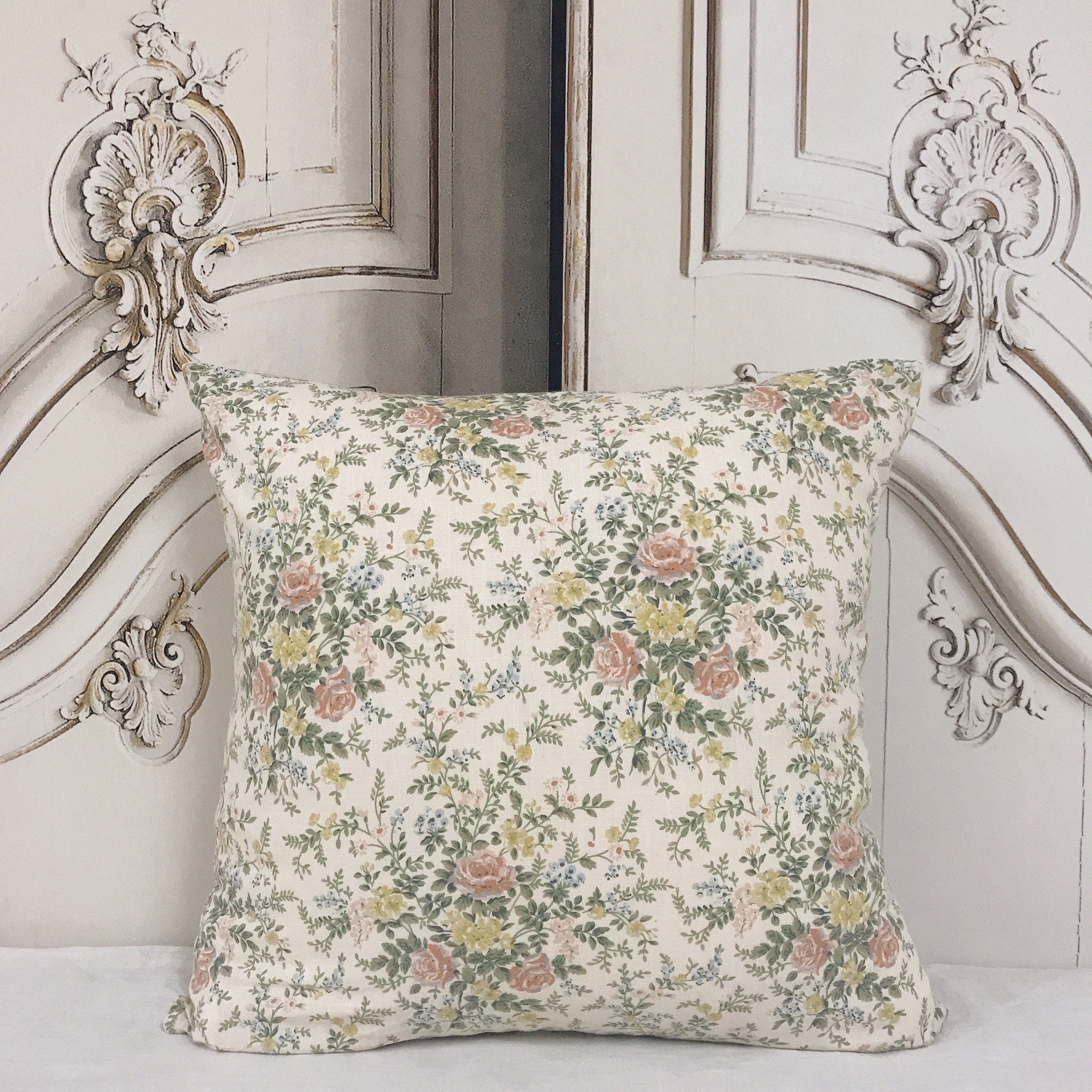 Toned Down Pink Floral Cushion Cover on Natural Beige