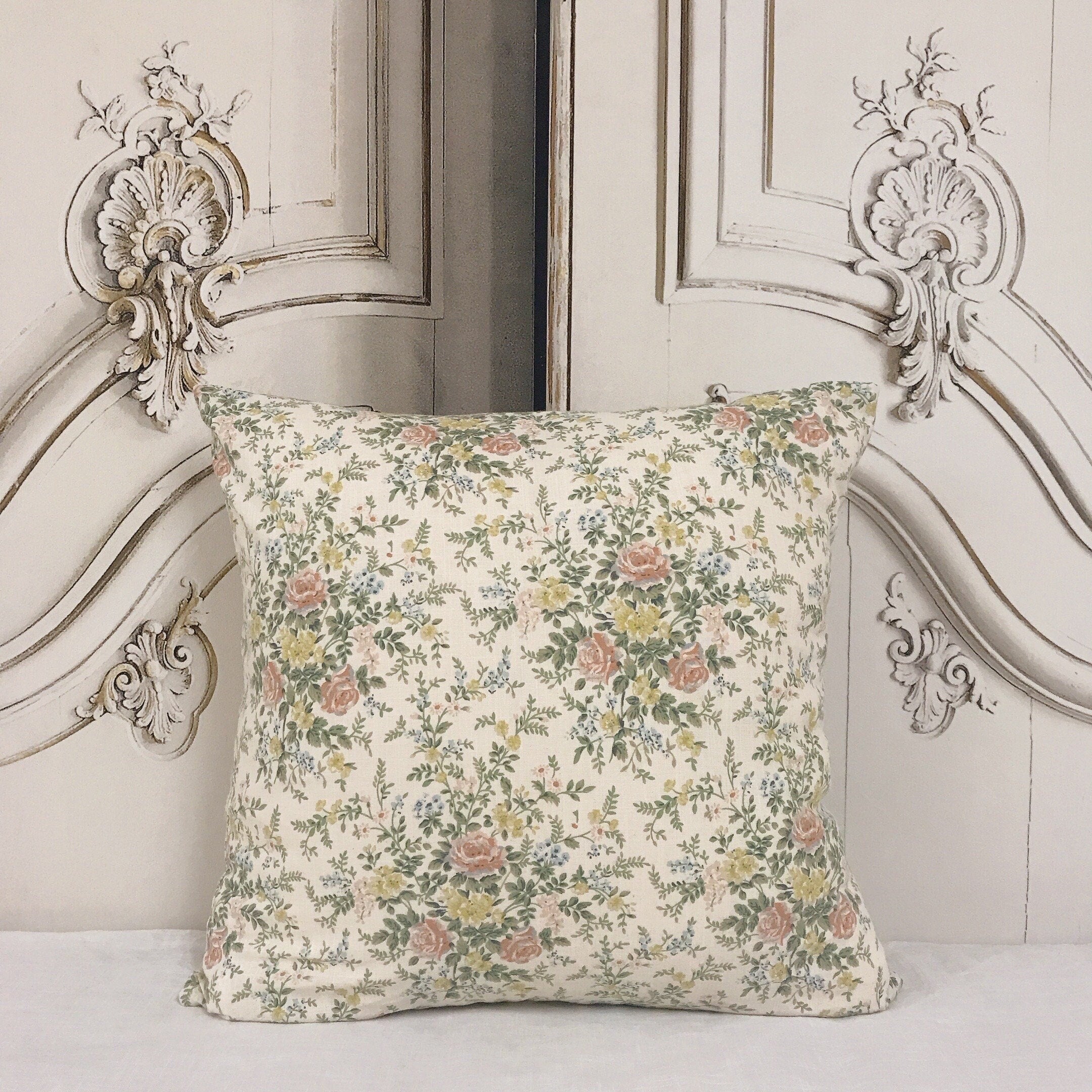 Toned Down Pink Floral Cushion Cover on Natural Beige