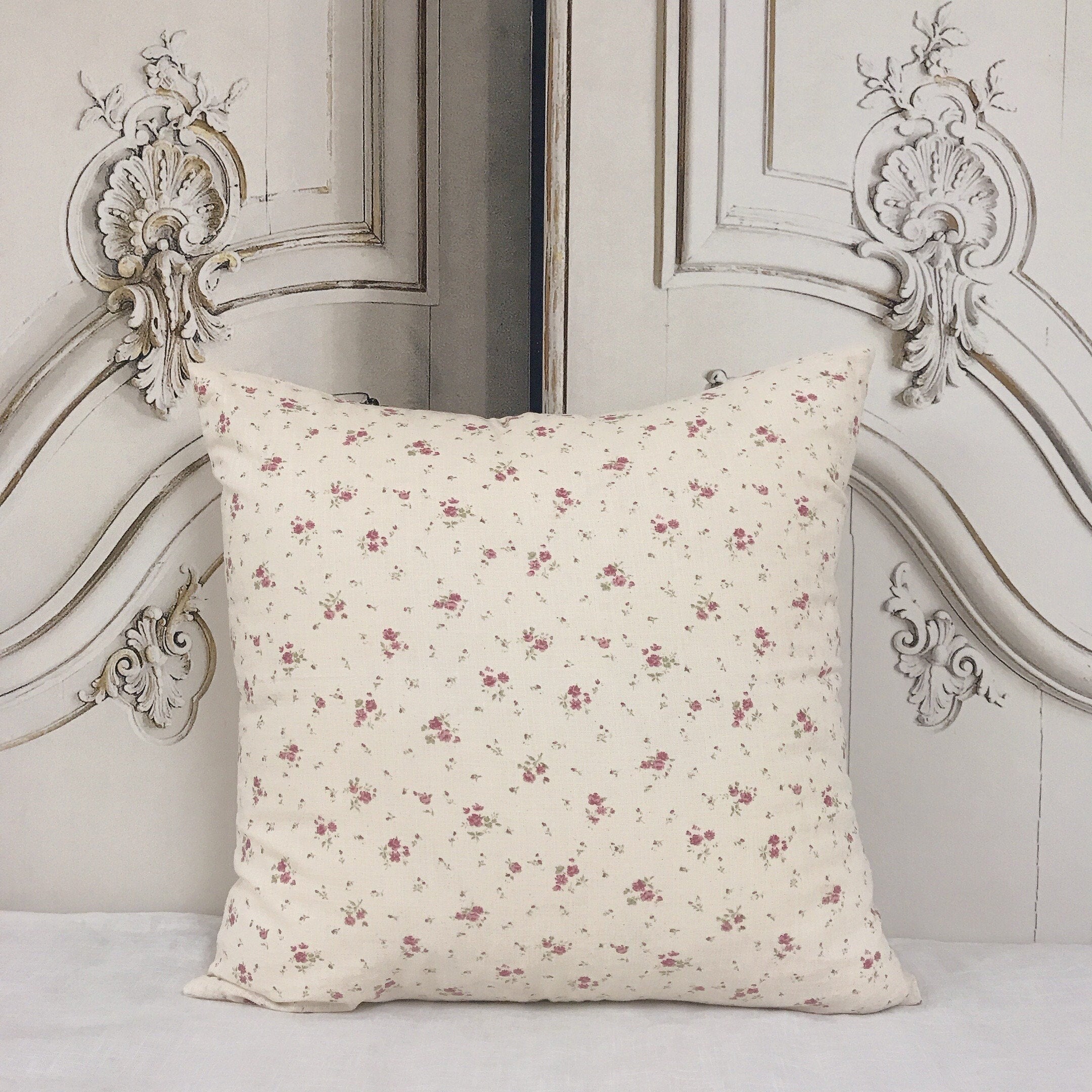 Light Burgundy Floral Cushion Cover on Natural Beige