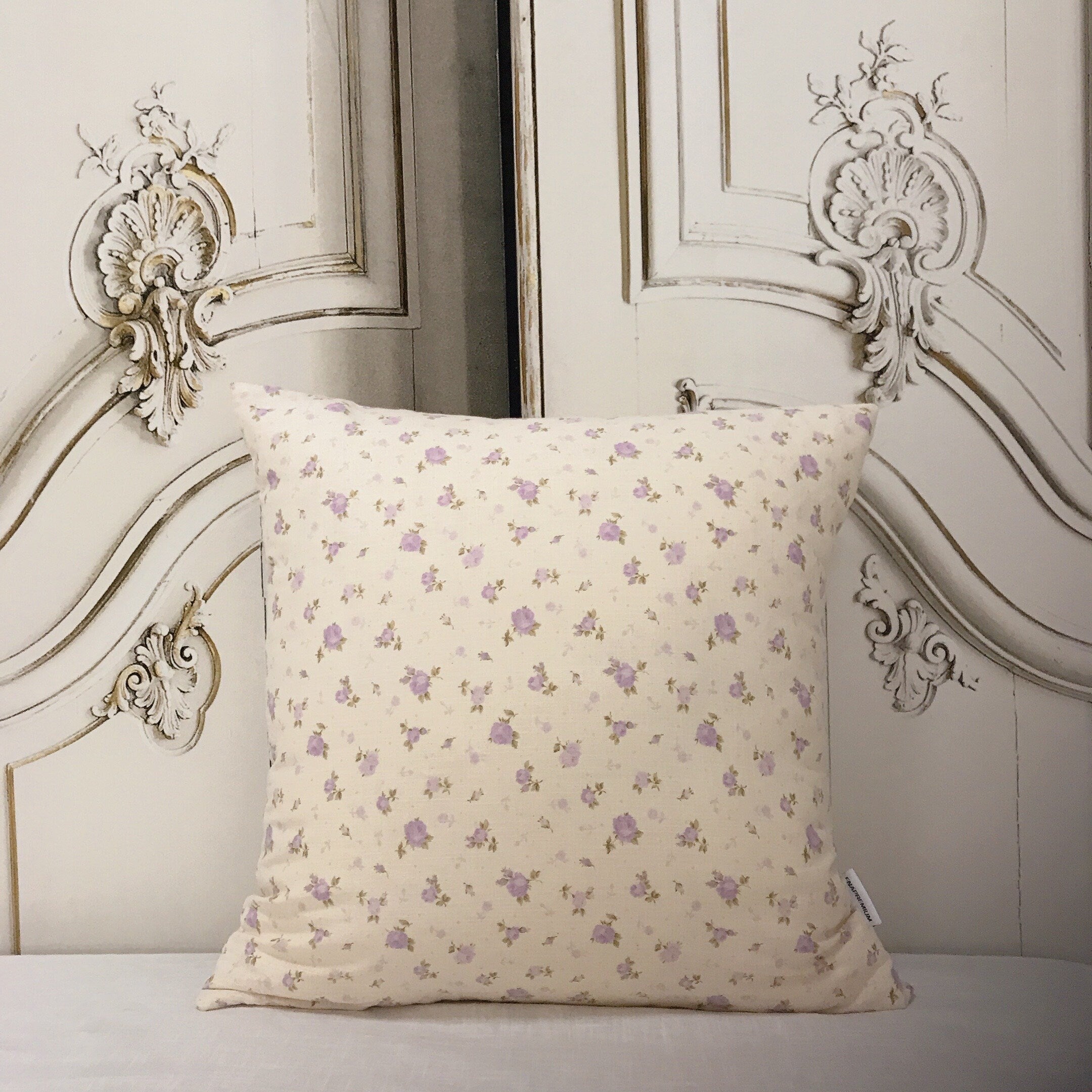 Lavender Floral Cushion Cover on Natural Beige