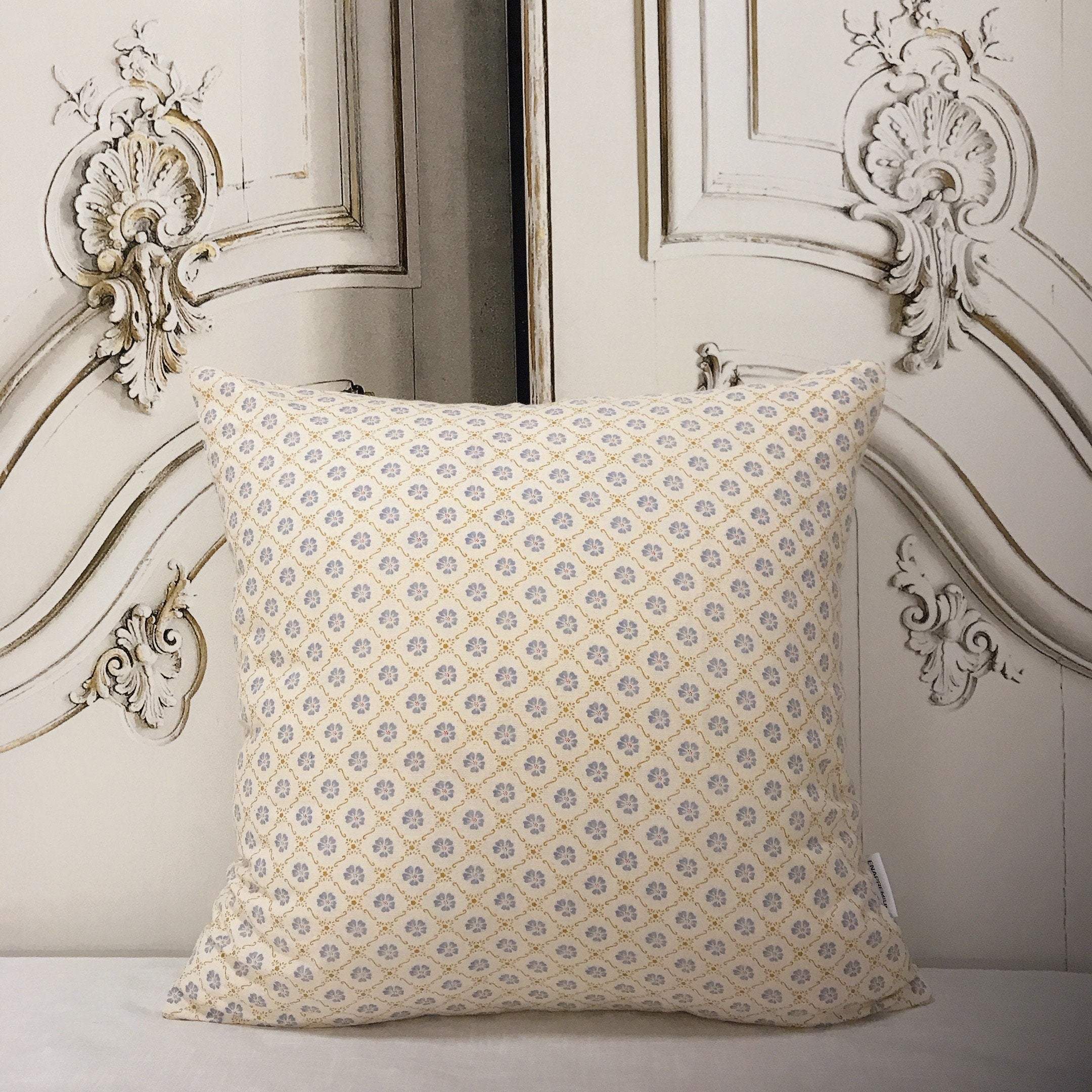 Light Purple and Navy Floral Cushion Cover on Beige Cream