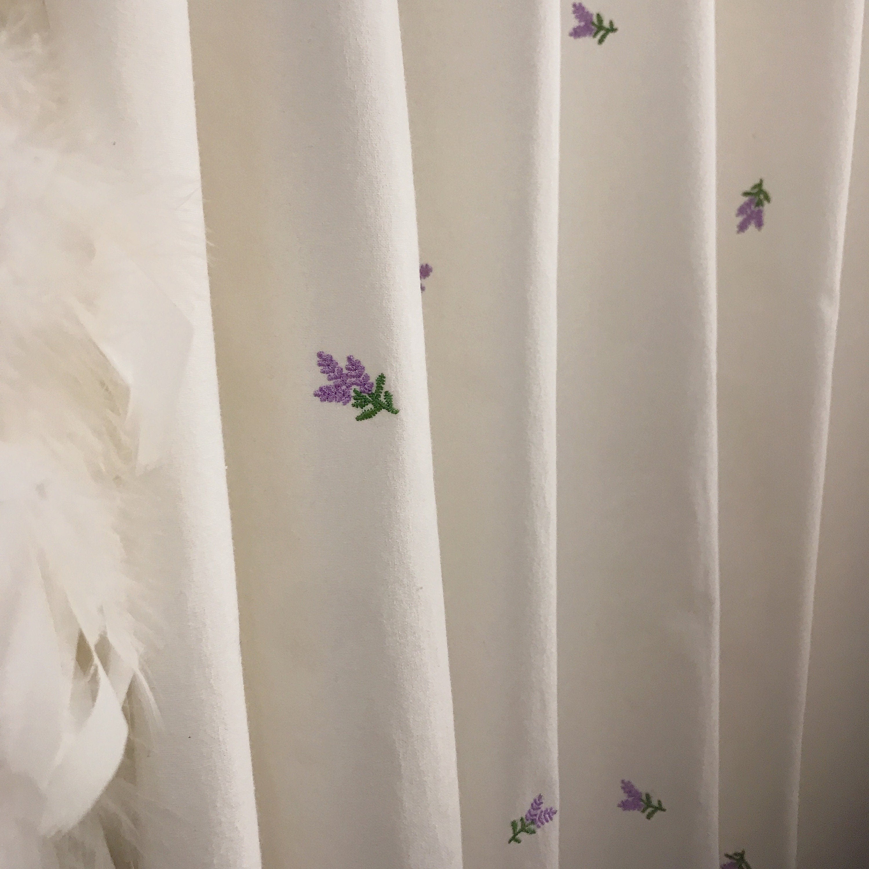 Lavender Floral Embroidered Curtain on Ivory