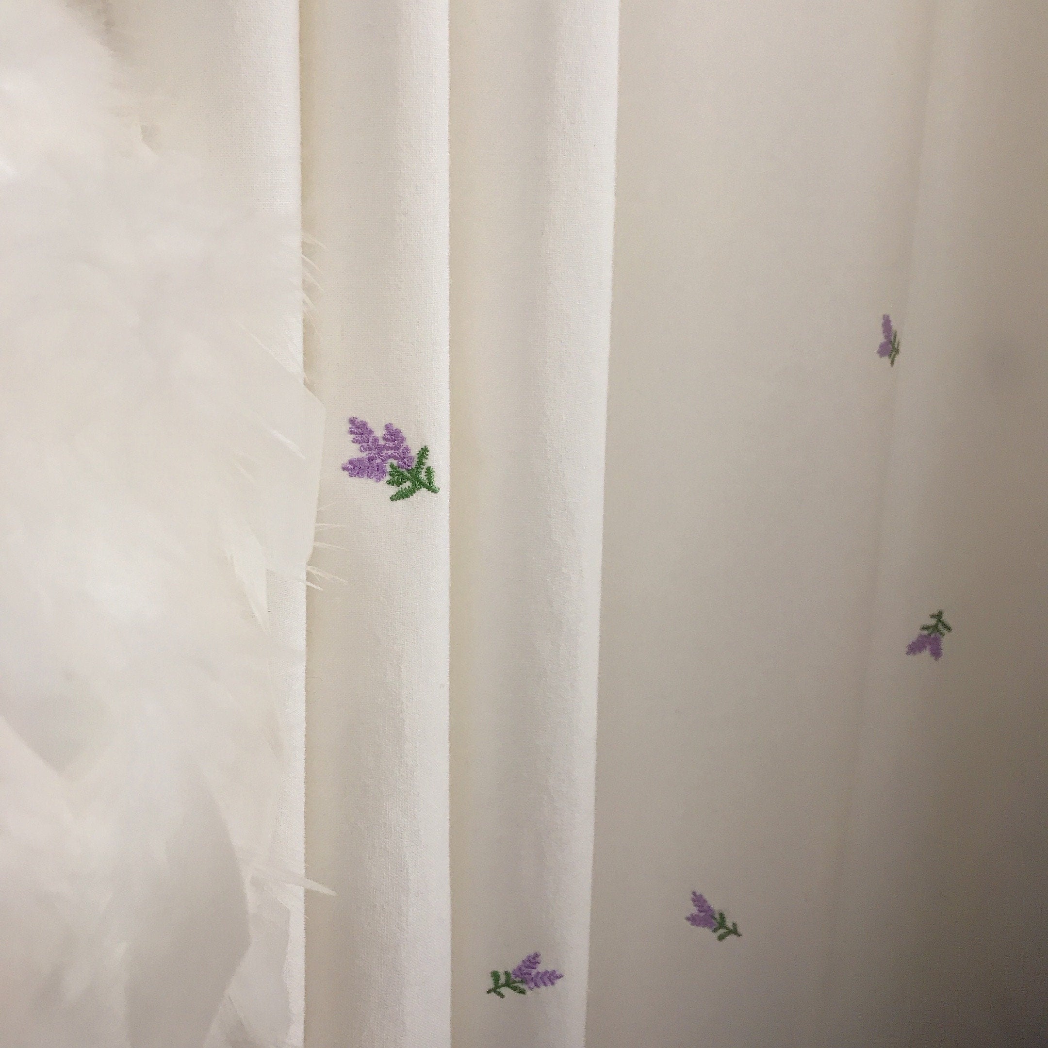Lavender Floral Embroidered Curtain on Ivory
