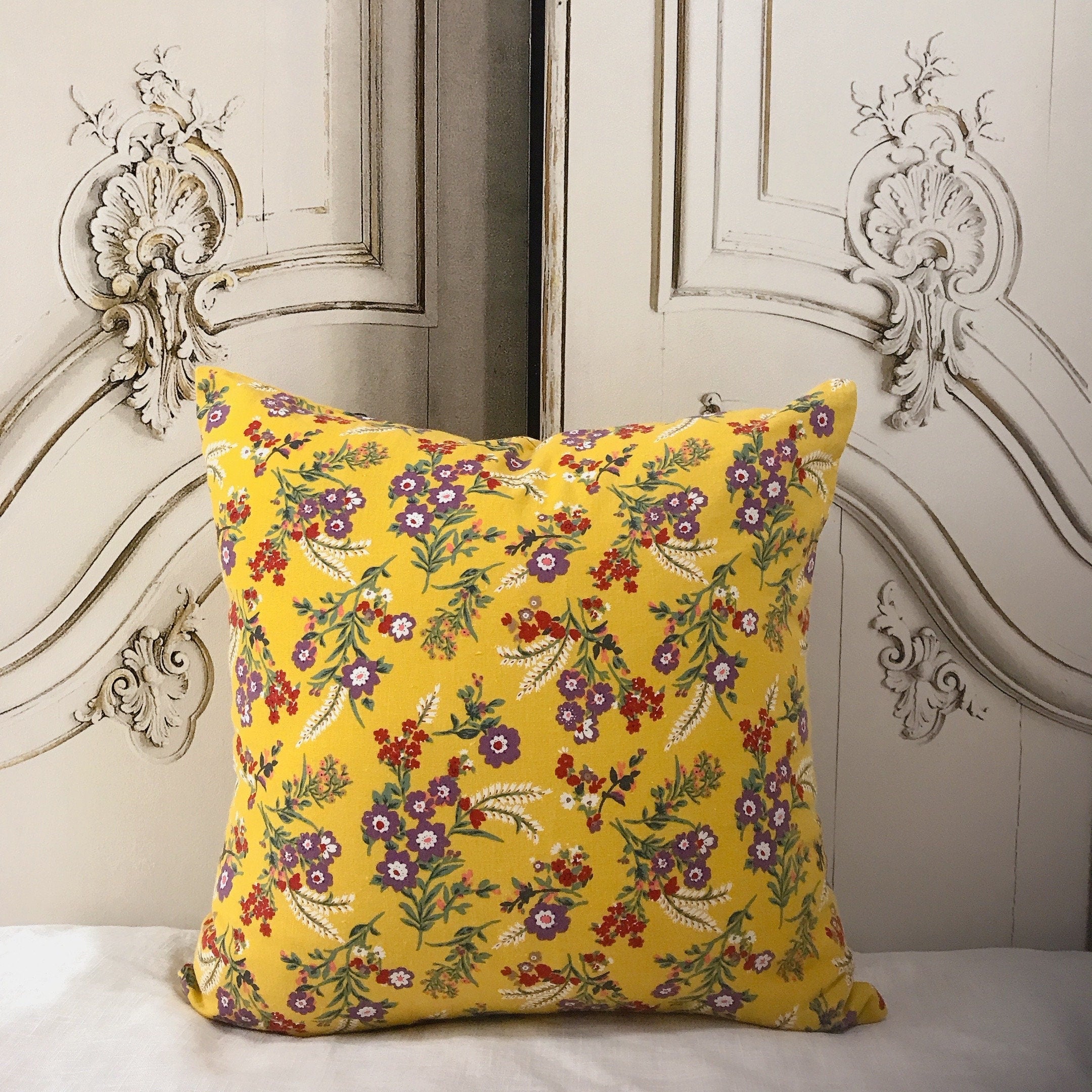 Wildflower Cushion Cover on Mustard