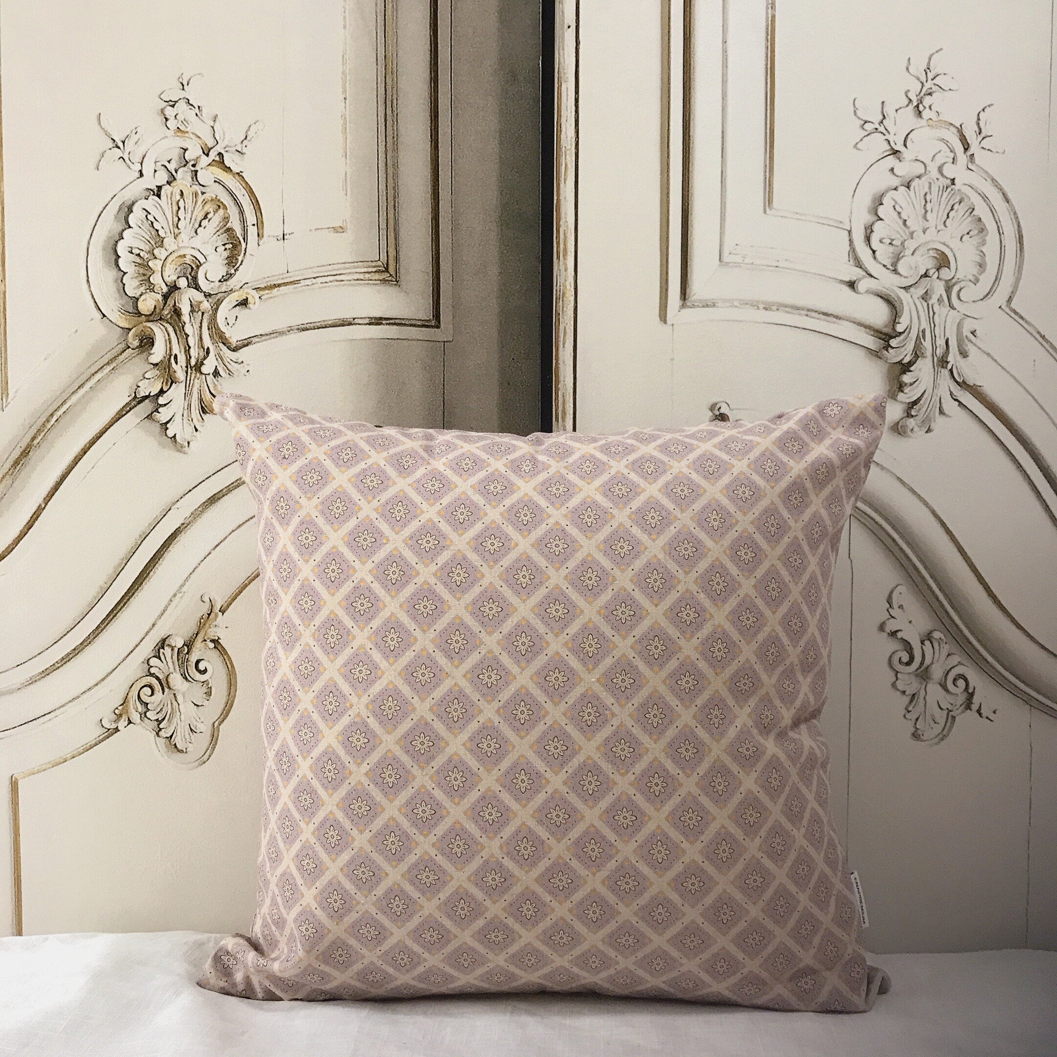 Brownish Purple Geometric Cushion Cover on Natural Beige