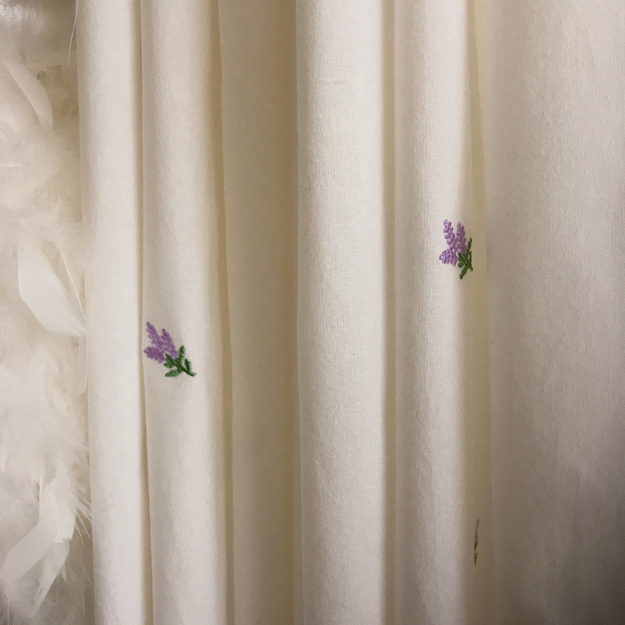 Lavender Floral Embroidered Curtain on Ivory