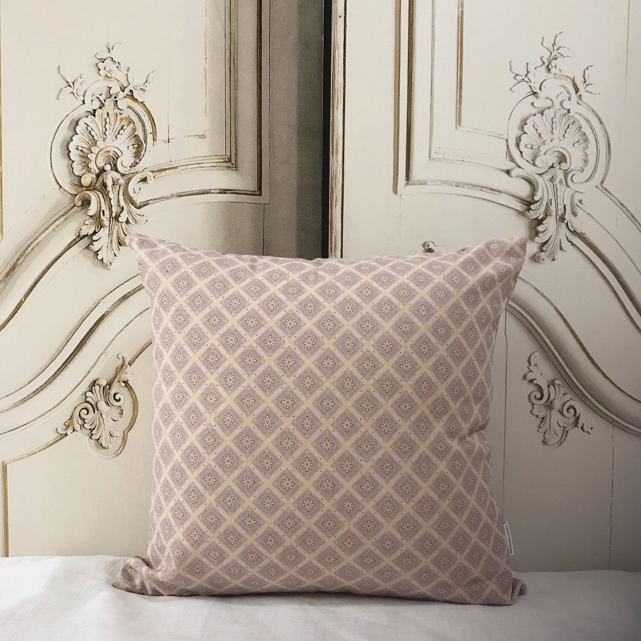 Brownish Purple Geometric Cushion Cover on Natural Beige