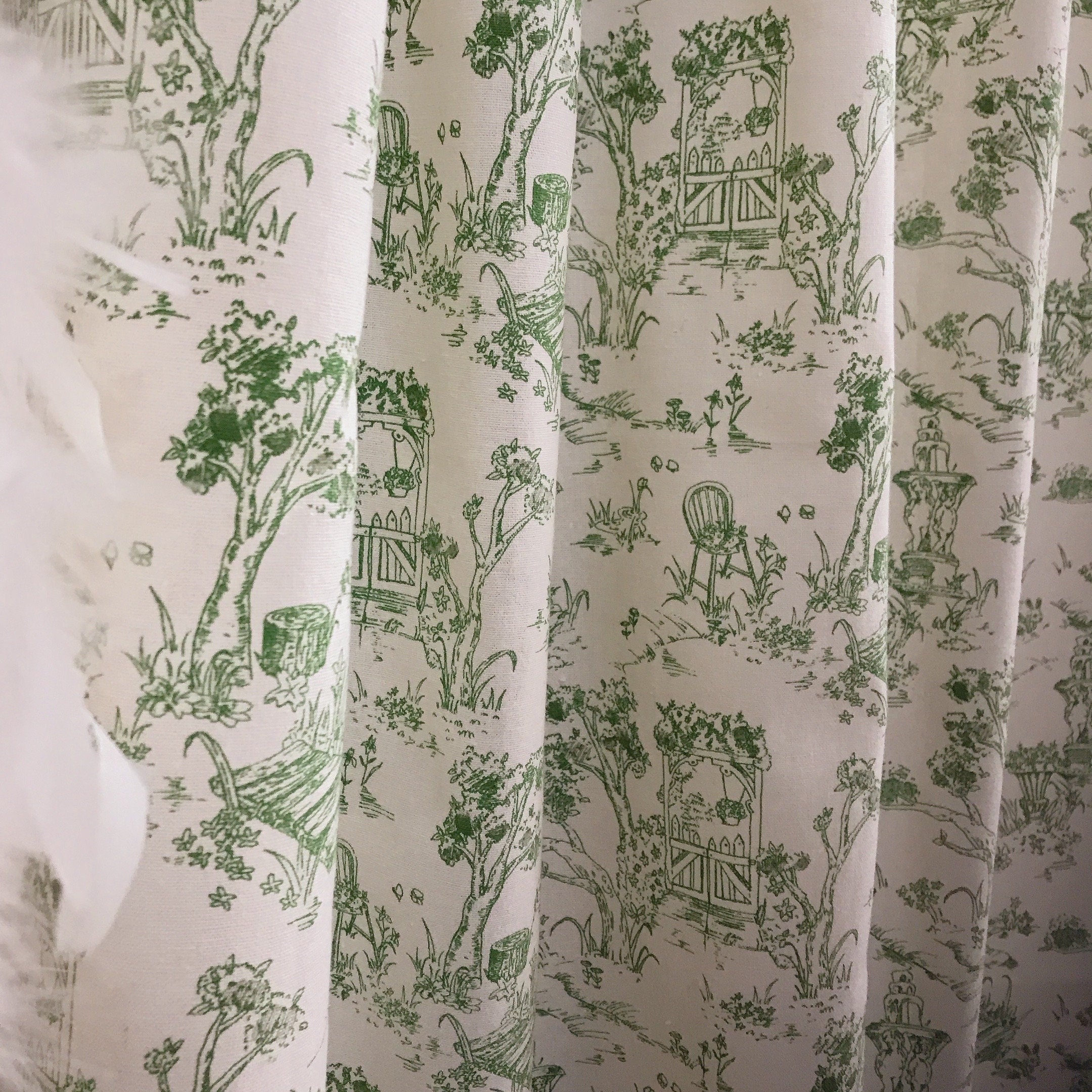 Green Farm Scenery Curtain on Natural Beige