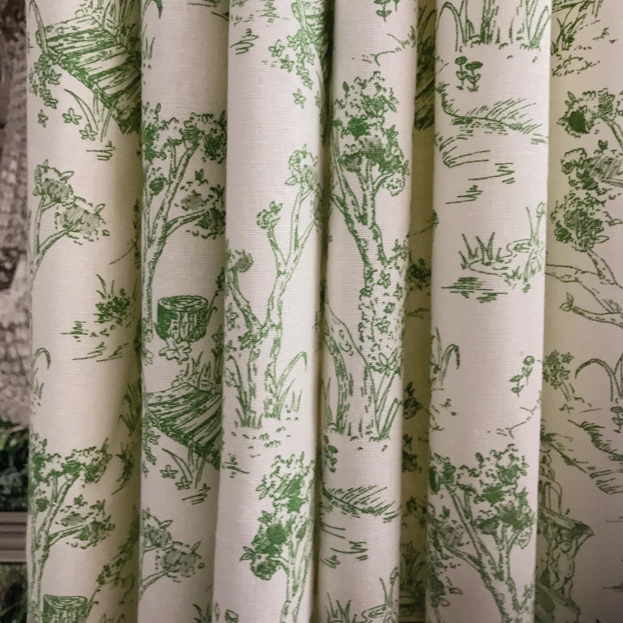 Green Farm Scenery Curtain on Natural Beige