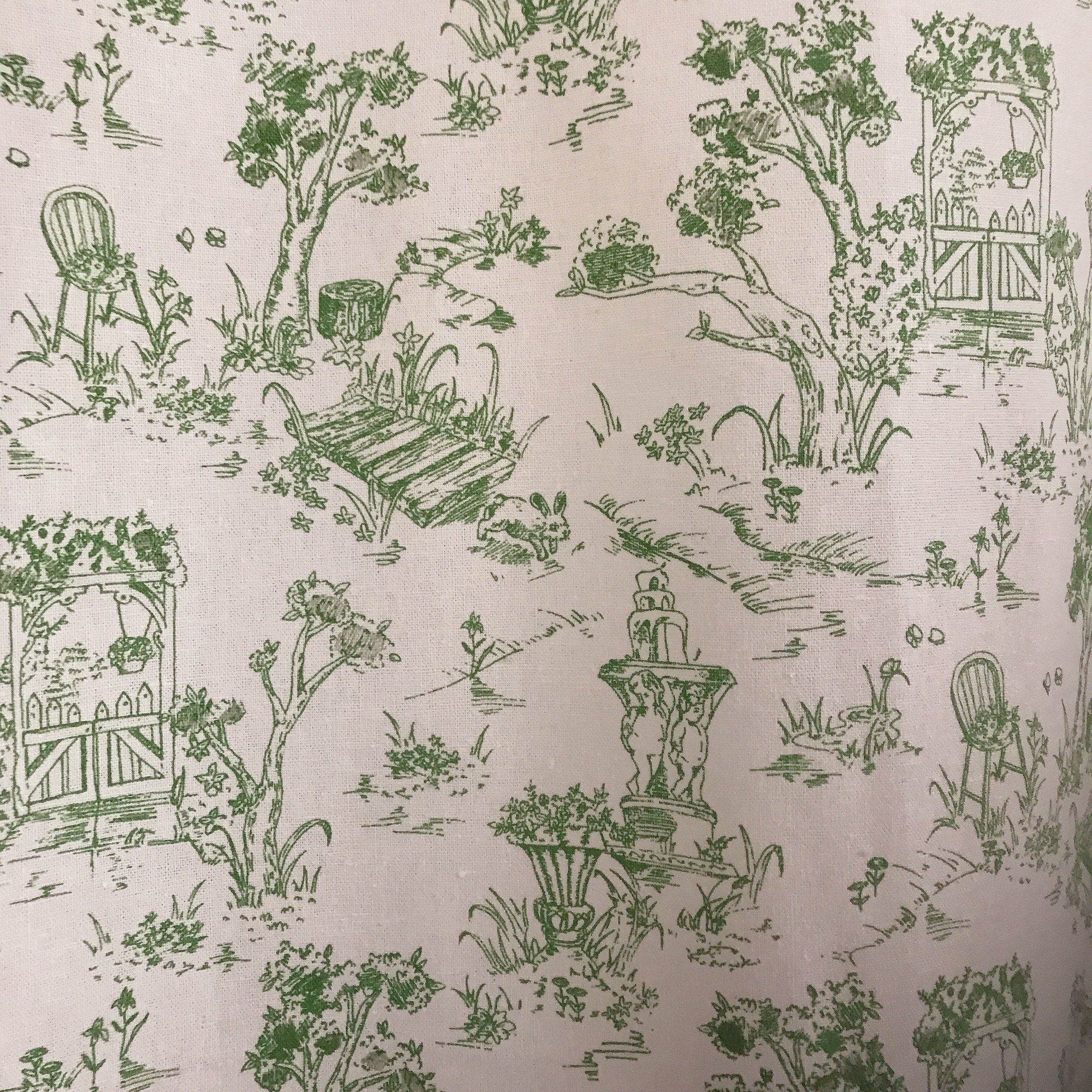 Green Farm Scenery Curtain on Natural Beige
