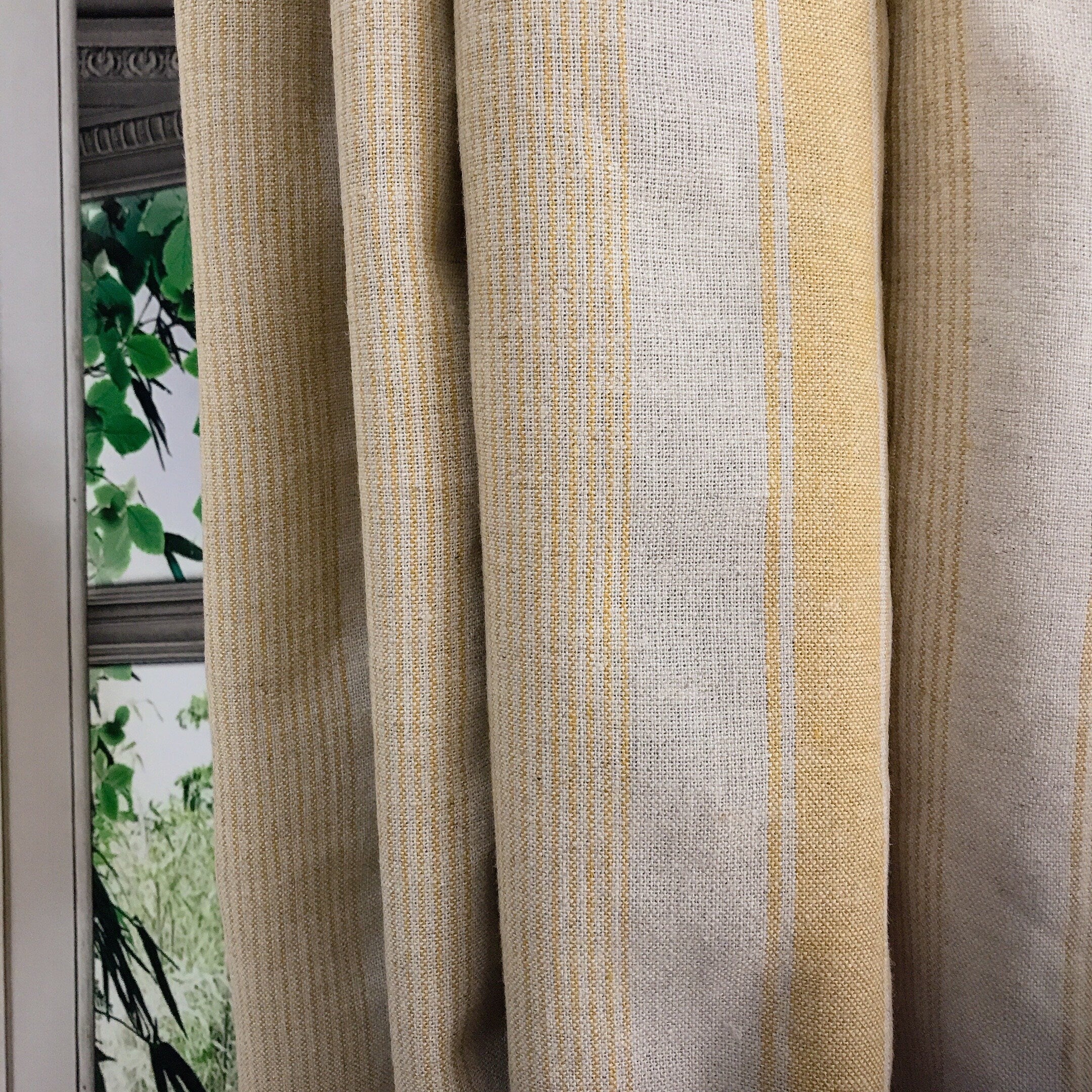 Light Mustard Stripe Linen Curtain on Natural Beige