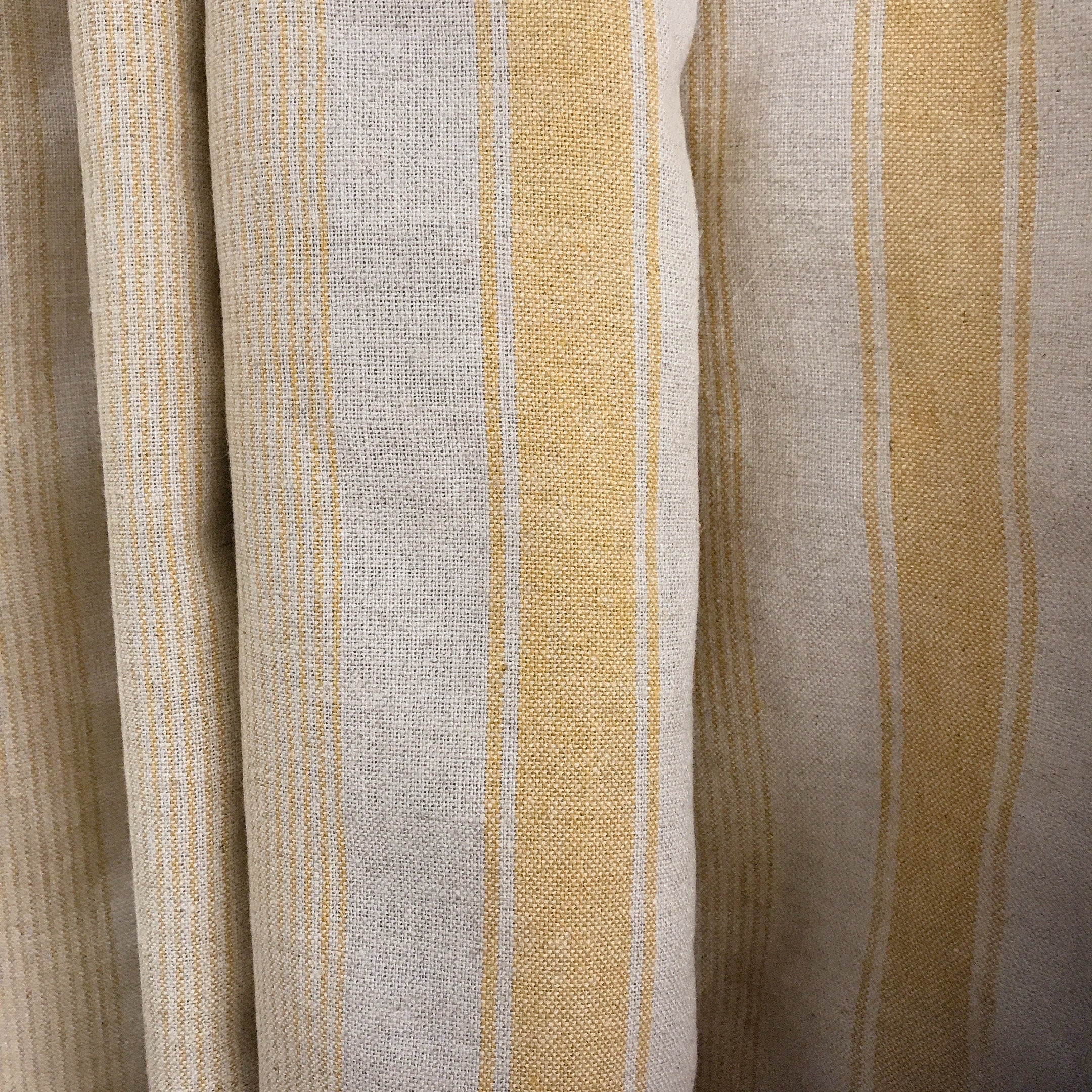 Light Mustard Stripe Linen Curtain on Natural Beige