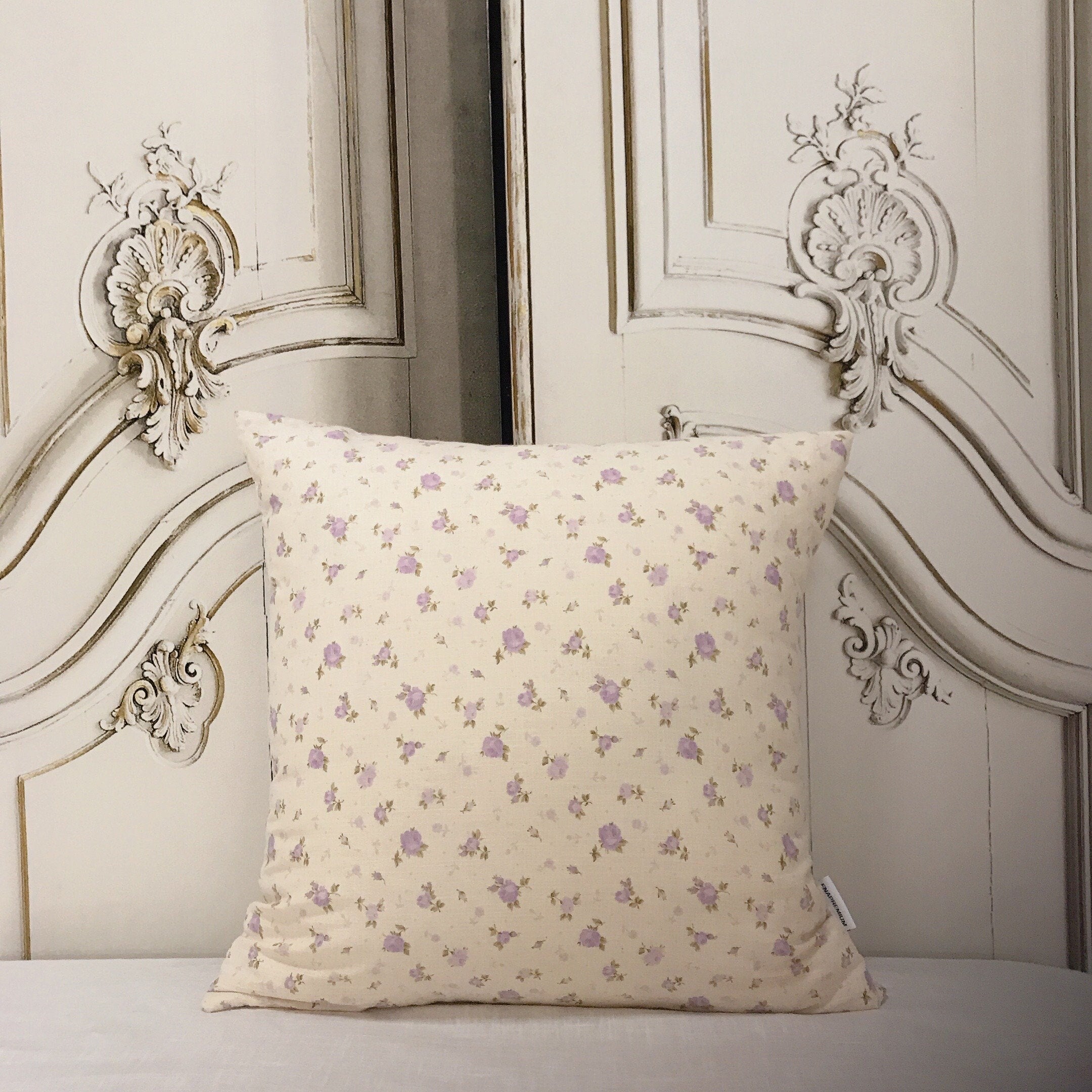 Lavender Floral Cushion Cover on Natural Beige