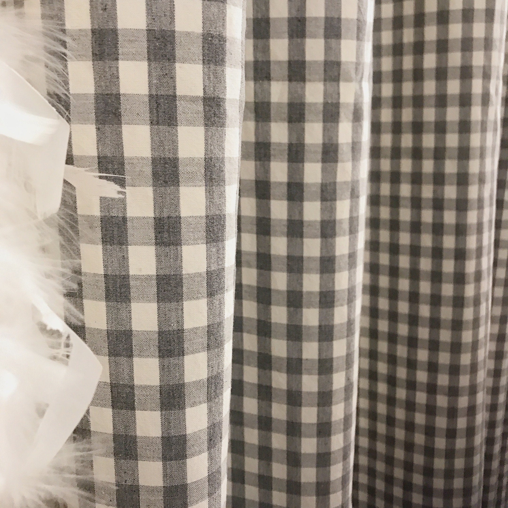 Faded Grey and Ivory Mini Gingham Curtain