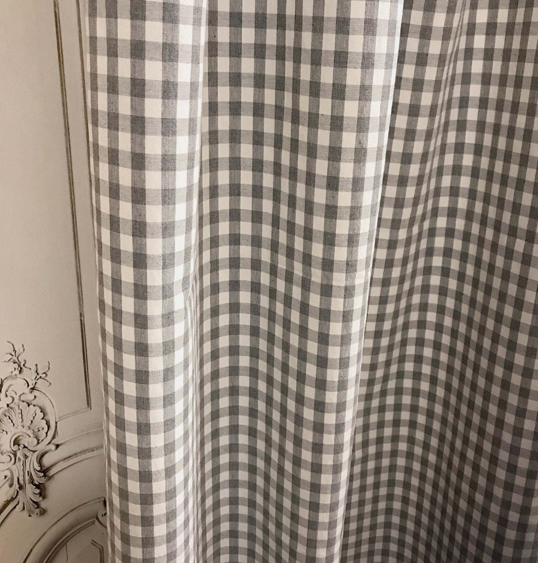 Faded Grey and Ivory Mini Gingham Curtain