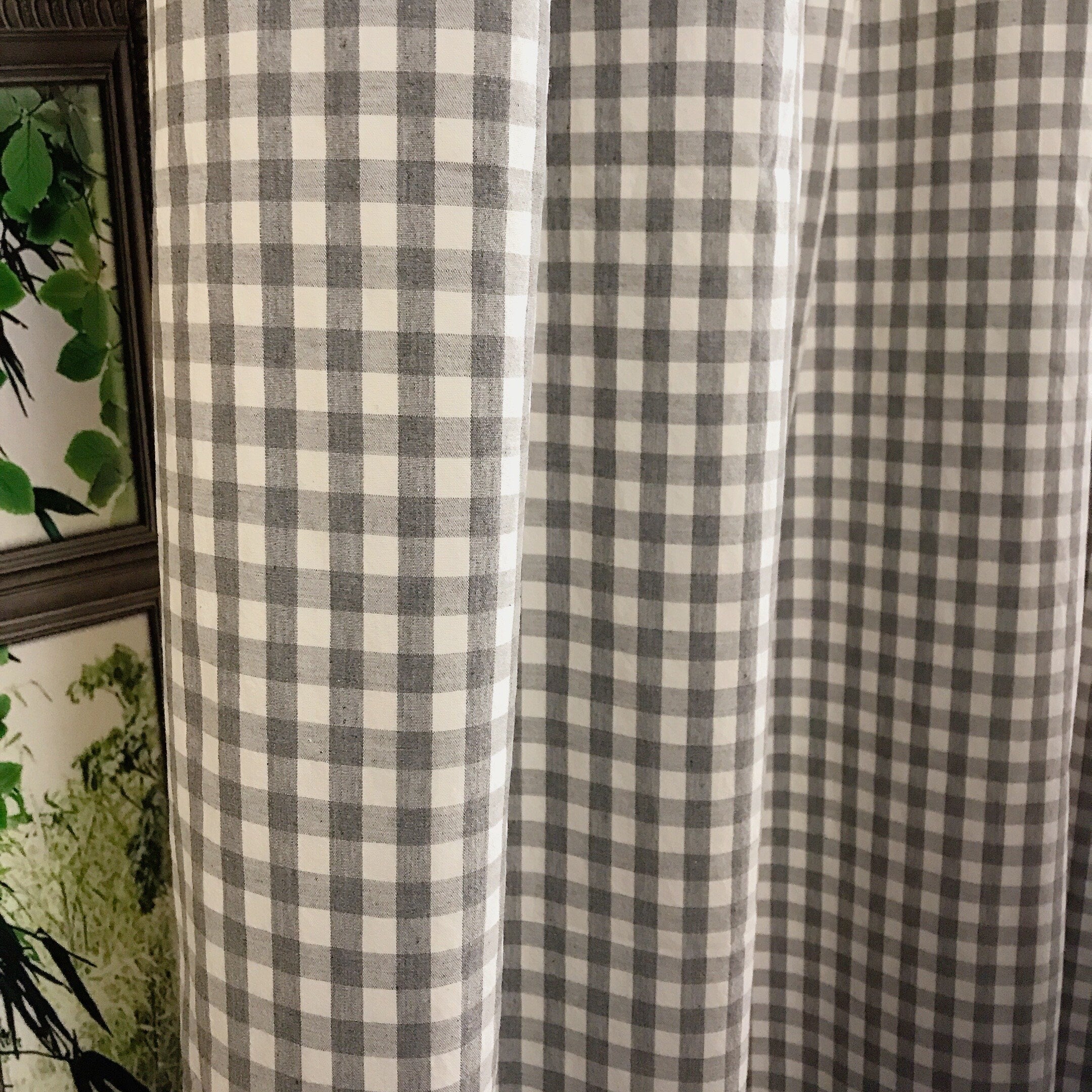 Faded Grey and Ivory Mini Gingham Curtain