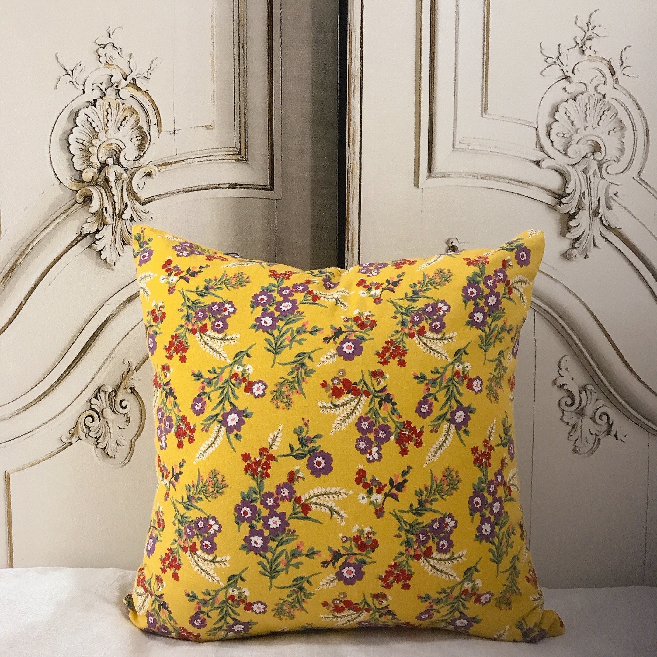 Wildflower Cushion Cover on Mustard