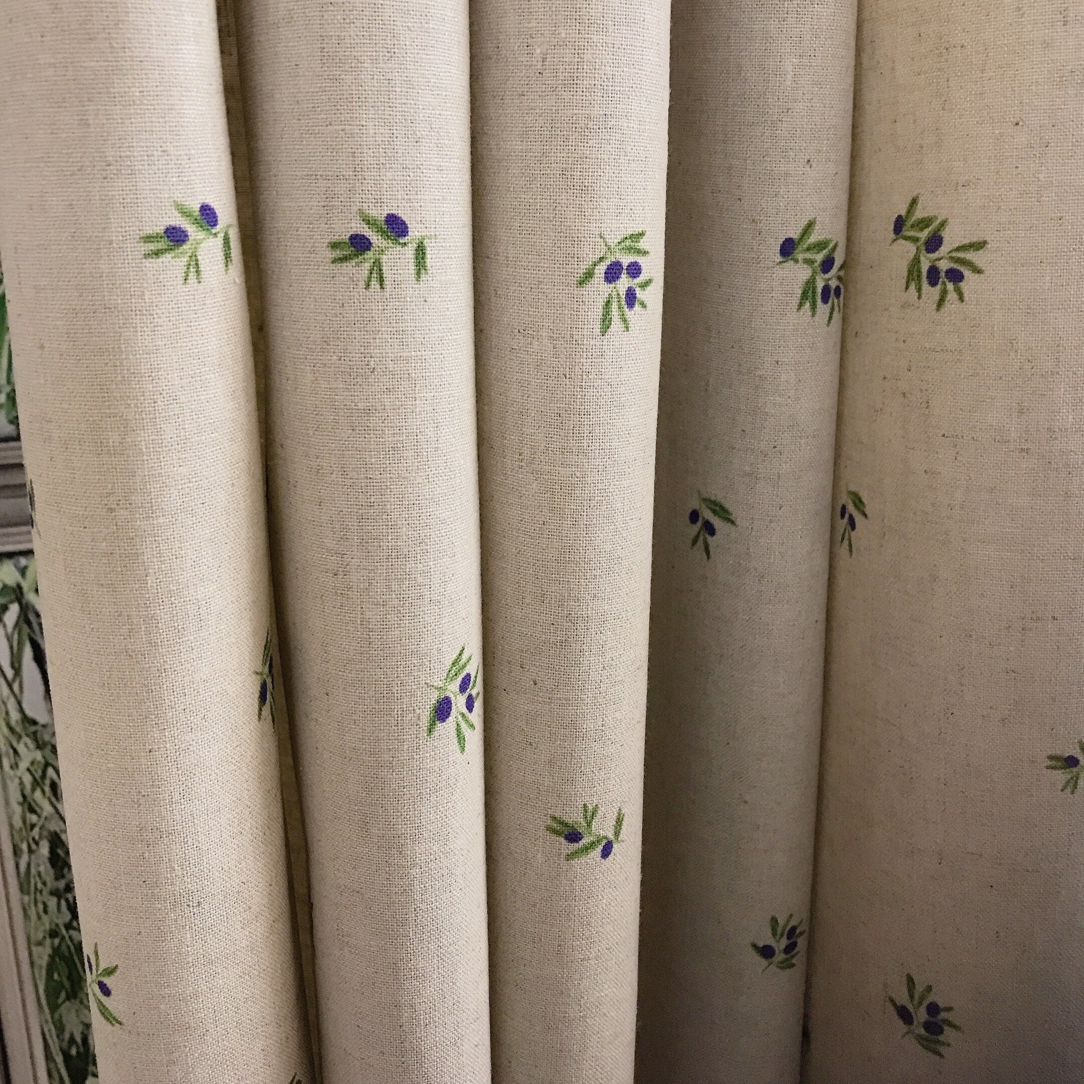 Tiny Blue Berry Pattern Curtain on Natural Beige