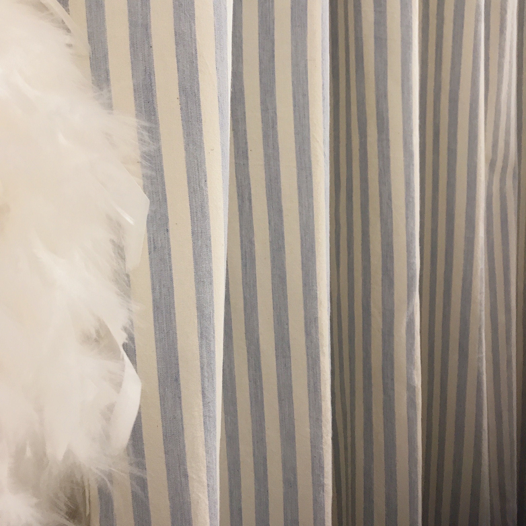 Light Blue Stripe Curtain on Ivory