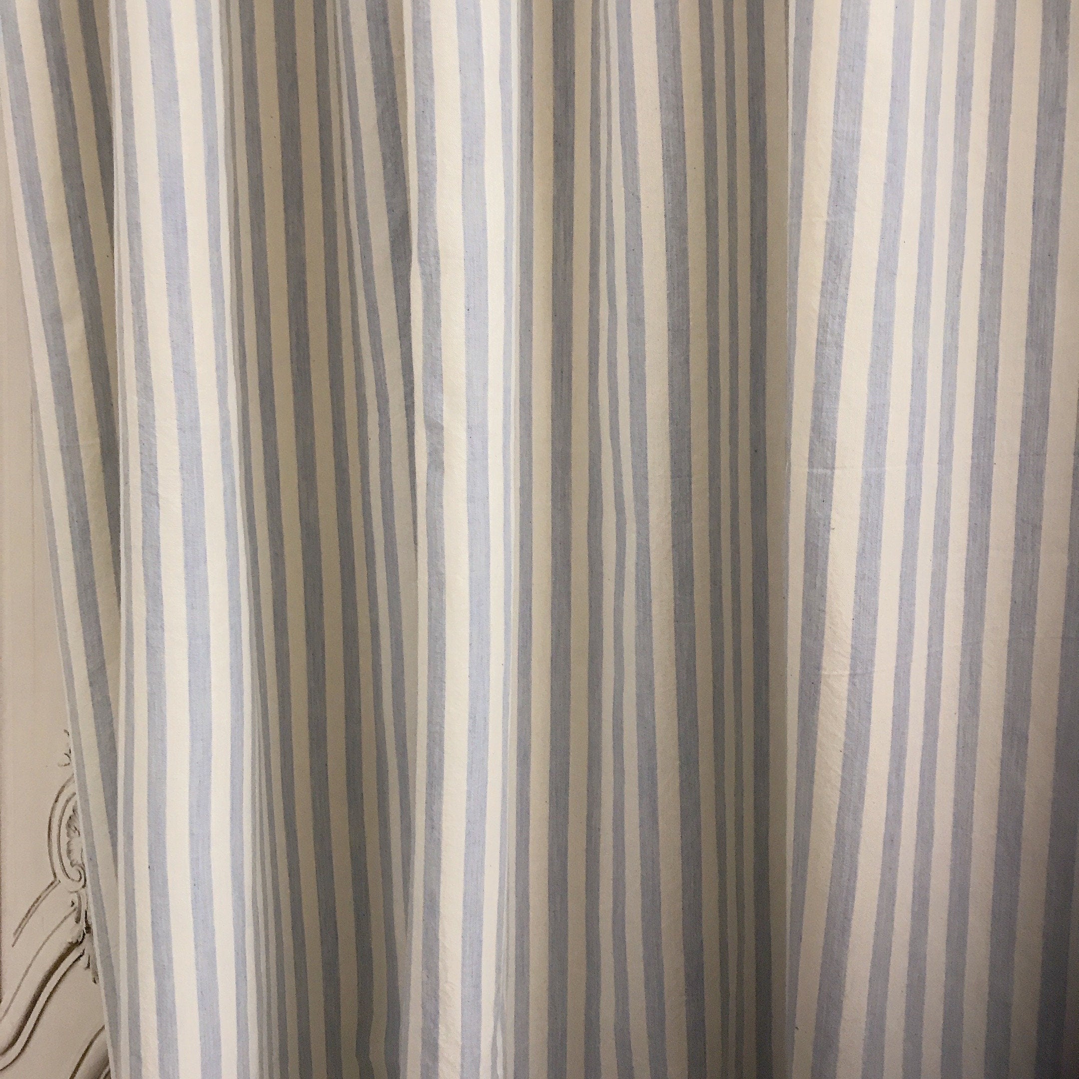 Light Blue Stripe Curtain on Ivory