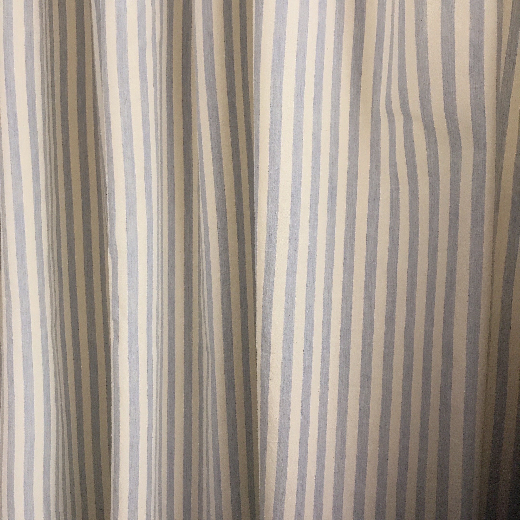 Light Blue Stripe Curtain on Ivory
