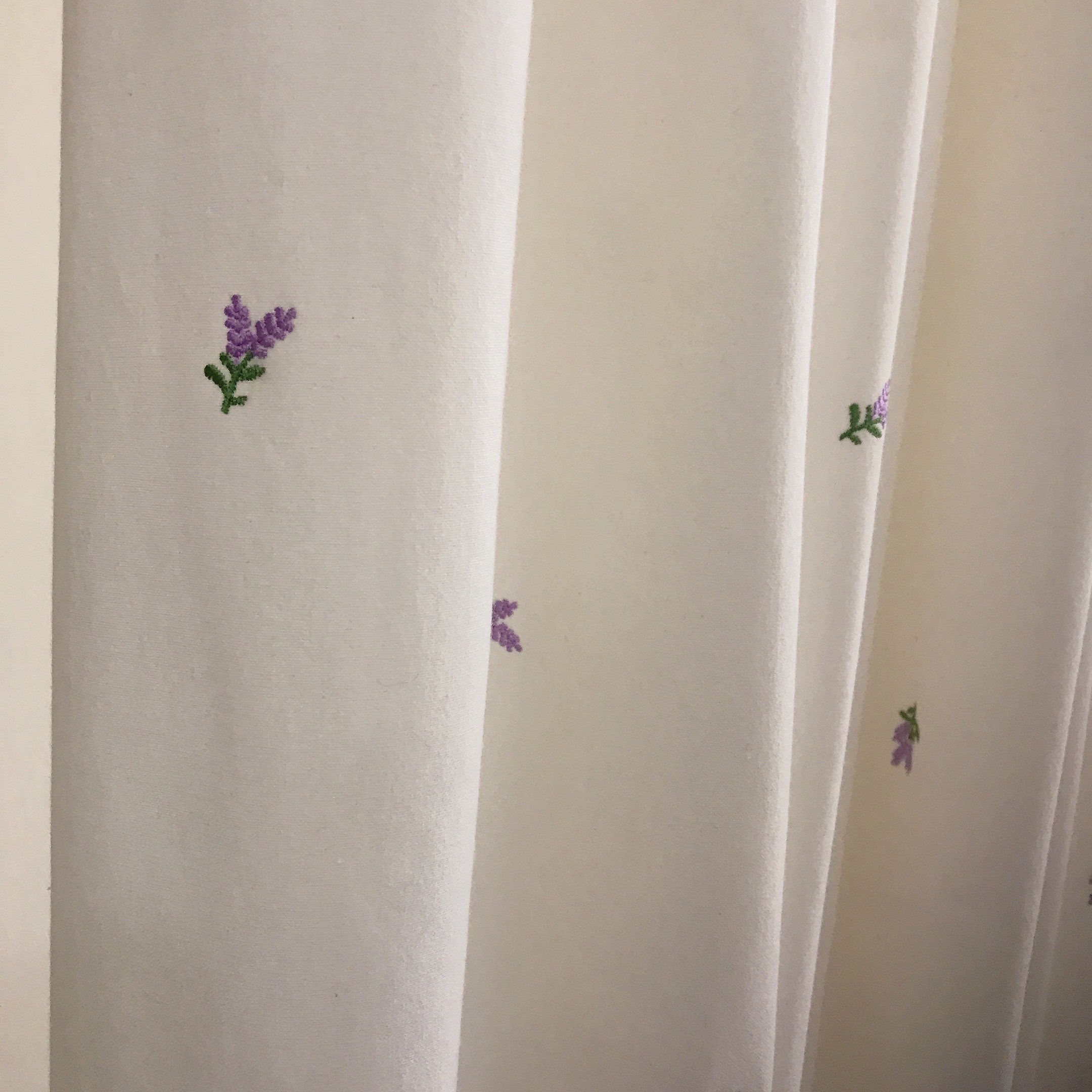 Lavender Floral Embroidered Curtain on Ivory