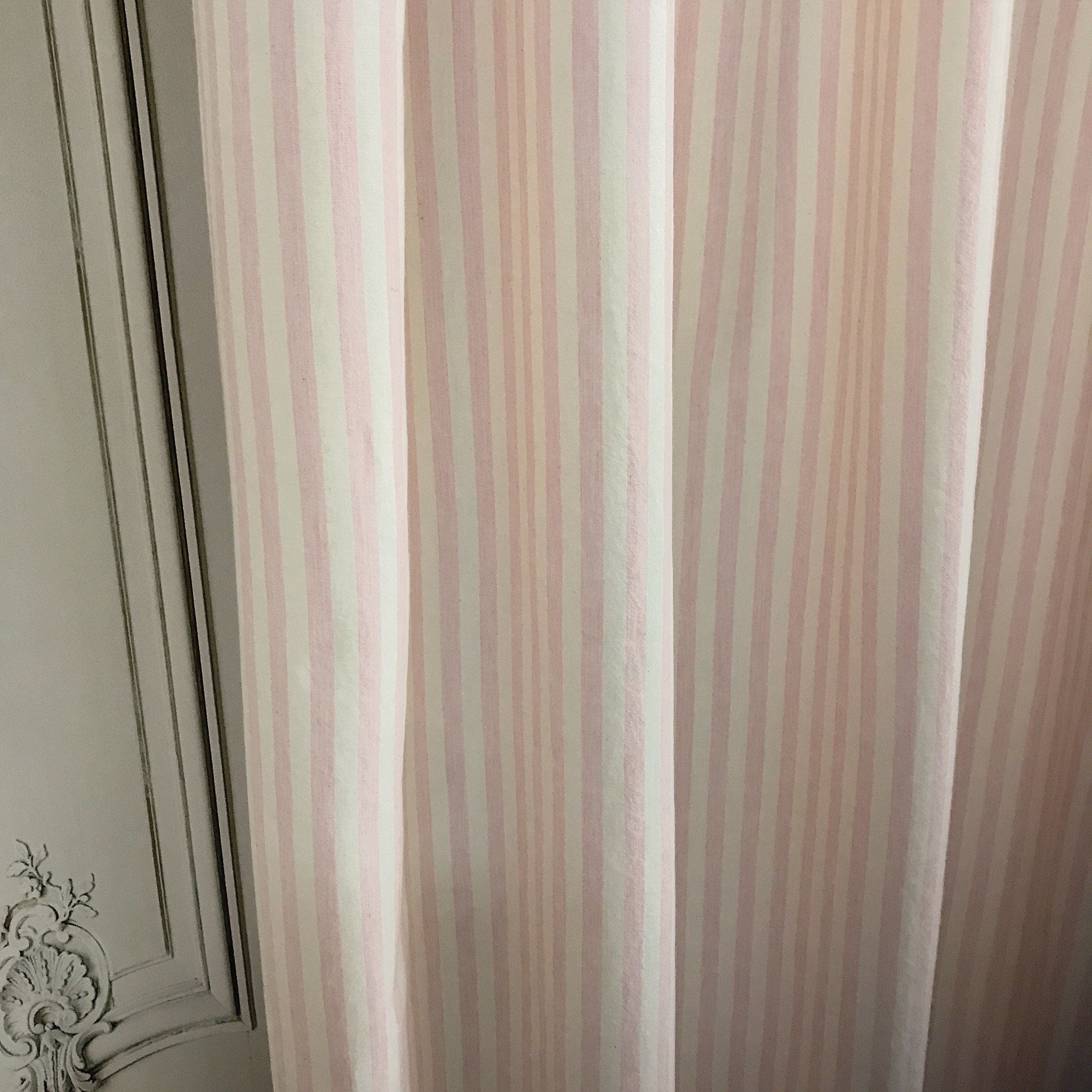 Light Pink Stripe Curtain on Ivory