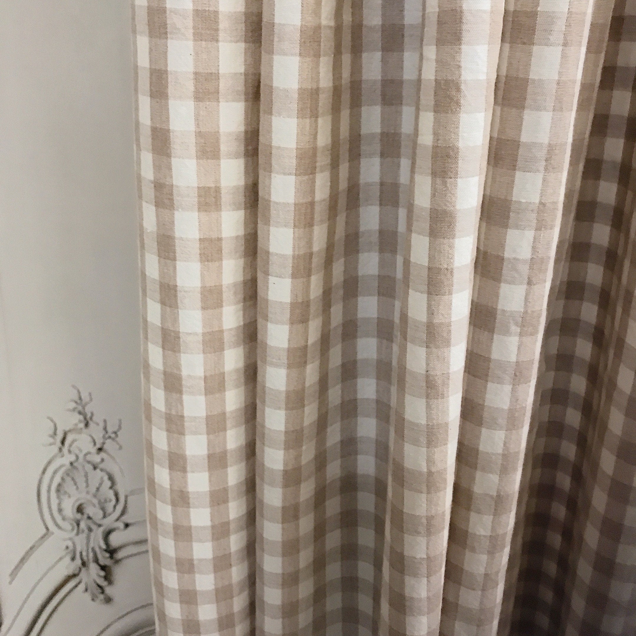 Mocha Brown and Ivory Mini Gingham Curtain