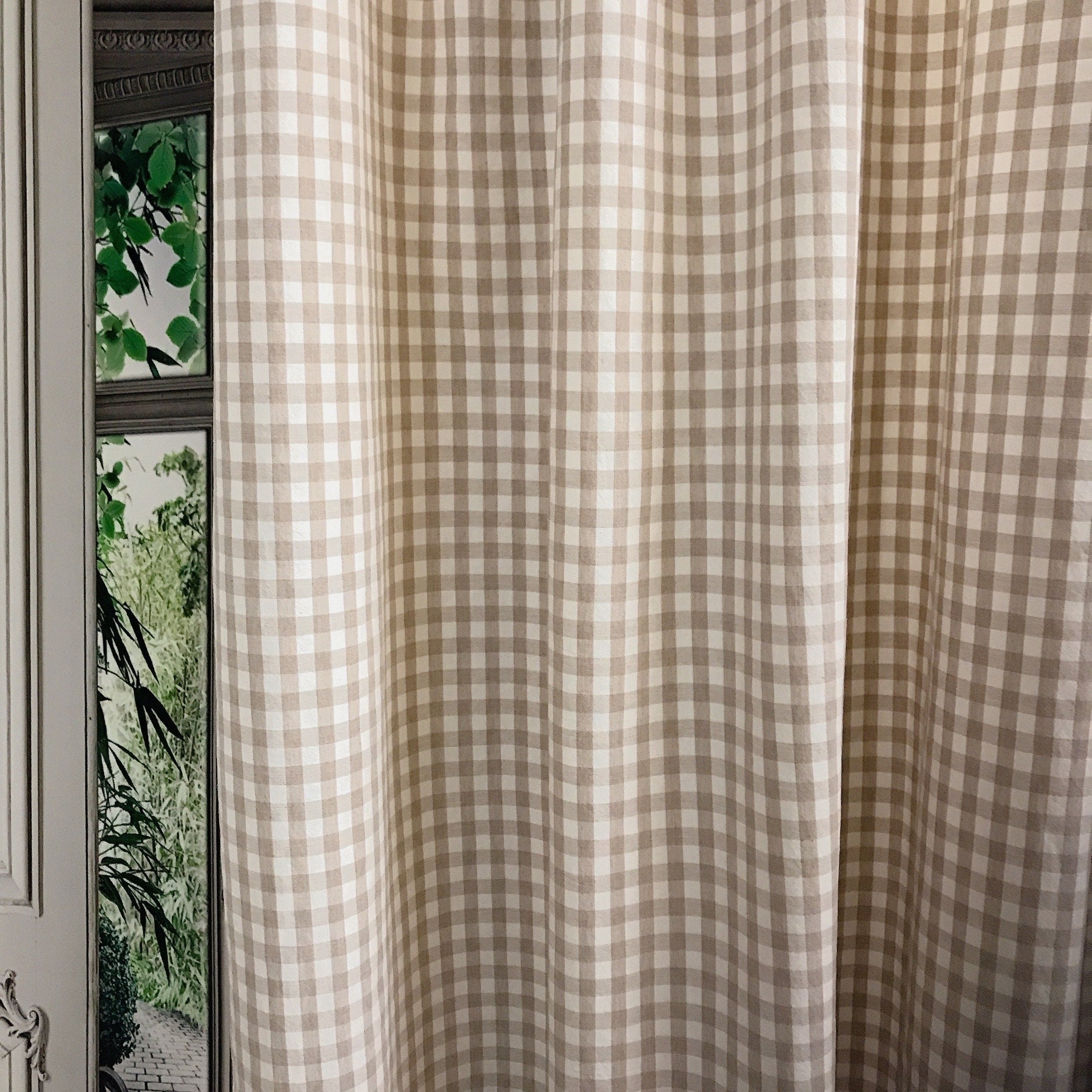 Mocha Brown and Ivory Mini Gingham Curtain